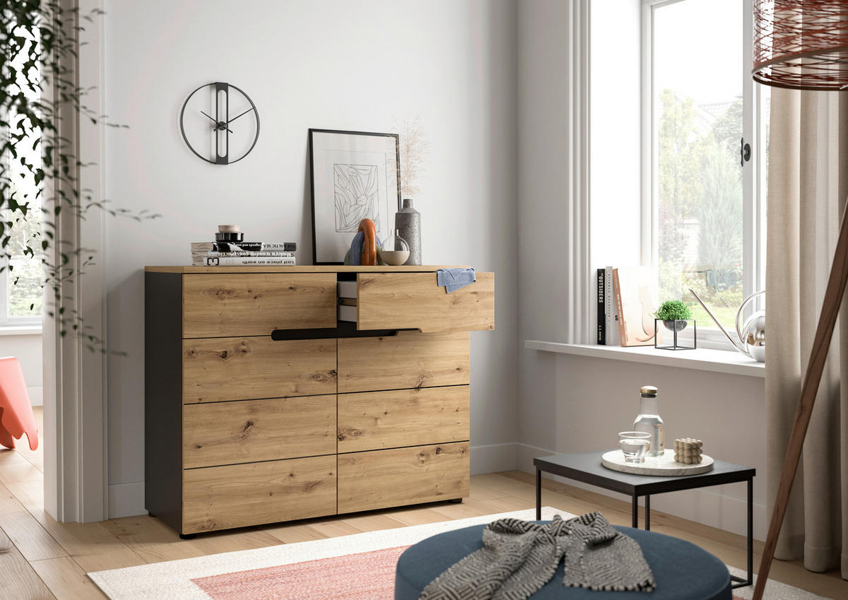 Kommode CANU edles Basaltgrau Nachbildung Eiche Artisan Nachbildung B/H/T: ca. 100x81x40 cm CANU - Eiche/edles Basaltgrau (100,00/81,00/40,00cm) - xonox.home