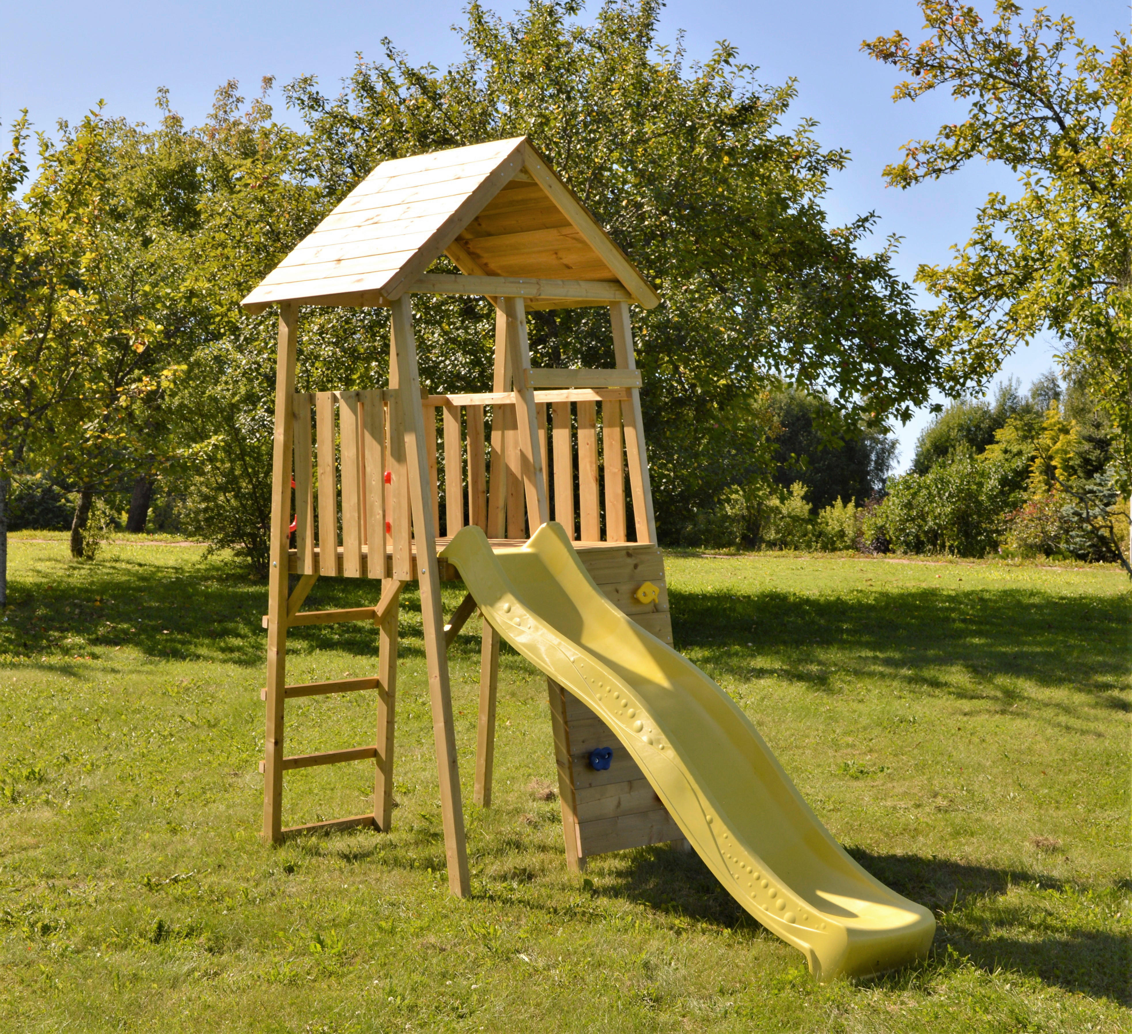 Wendi Toys Stelzenspielhaus Falke natur B/H/L: ca. 110x270x280 cm Falke - gelb/natur (280,00/110,00/270,00cm) - Wendi Toys