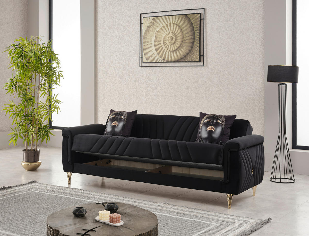 Schlafsofa Lozan schwarz B/H/T/L: ca. 230x49x86x84 cm Lozan - gold/schwarz (84,00/230,00/49,00cm)