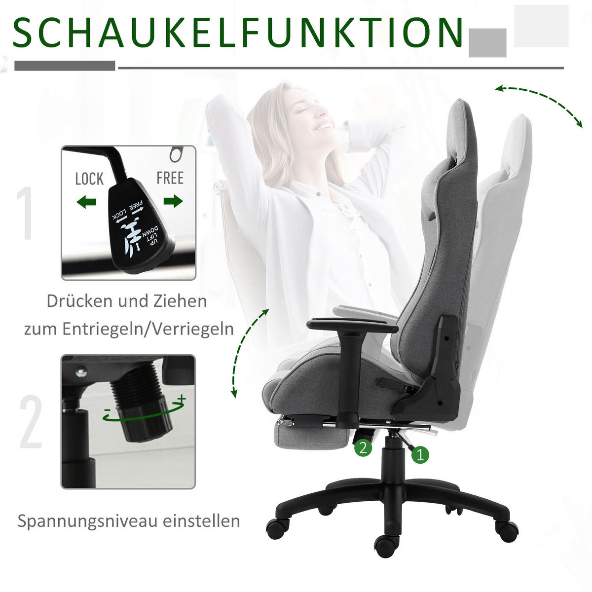 Drehstuhl 921-300 grau 921-300 - grau (73,00/135,00/57,00cm) - Vinsetto