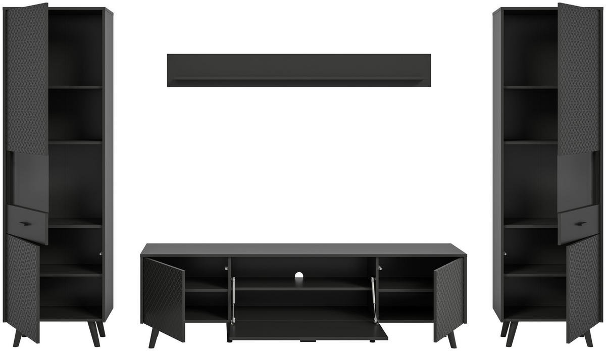 Wohnwand LINEA grau schwarz B/H/T: ca. 331x195x40 cm LINEA - schwarz/grau (331,00/195,00/40,00cm) - xonox.home