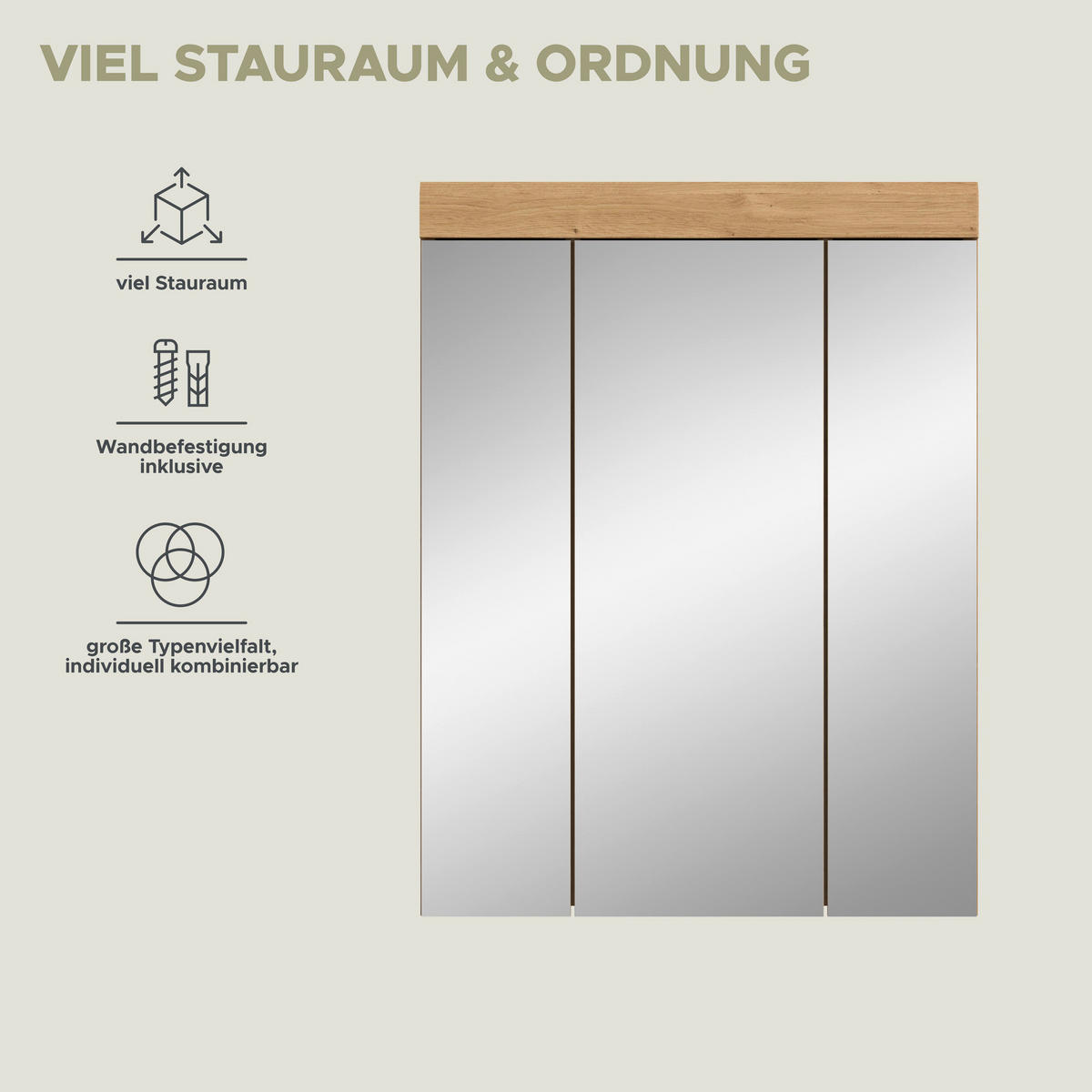 Spiegelschrank Scout Eiche Artisan Nachbildung salbei Nachbildung B/H/T: ca. 60x79x18 cm Scout - Eiche/salbei (60,00/79,00/18,00cm) - xonox.home