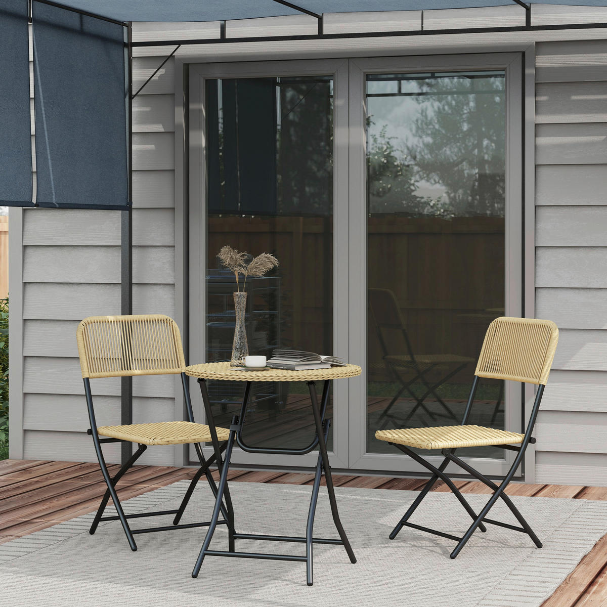 Outsunny Sitzgruppe gelb Polyrattan B/H/L: ca. 60x60x70 cm Bistro-Set - gelb (70,00/60,00/60,00cm) - Outsunny