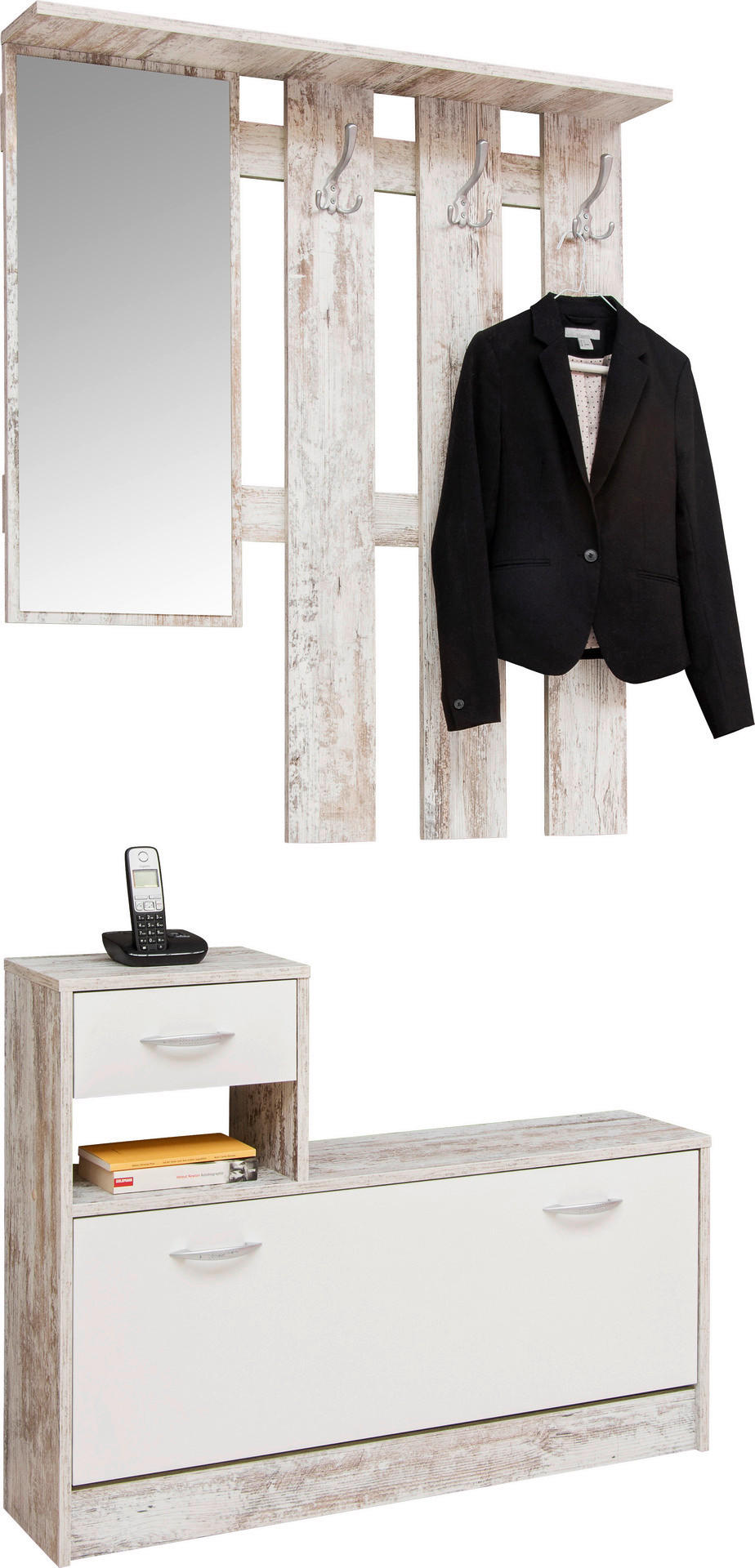 Garderobe Rudolf Eiche Vintage Optik weiß B/H/T: ca. 100x180x25 cm Rudolf - Eiche/weiß (100,00/180,00/25,00cm)