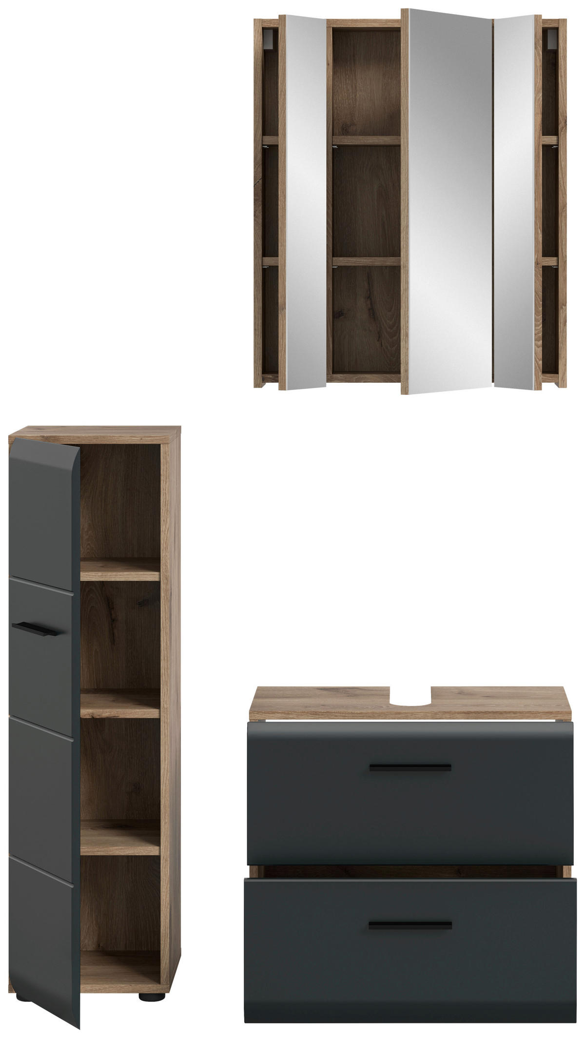 Badezimmer-Set Ice Nox Oak Nachbildung schwarz matt B/H/T: ca. 105x185x30 cm Ice - schwarz (105,00/185,00/30,00cm) - xonox.home