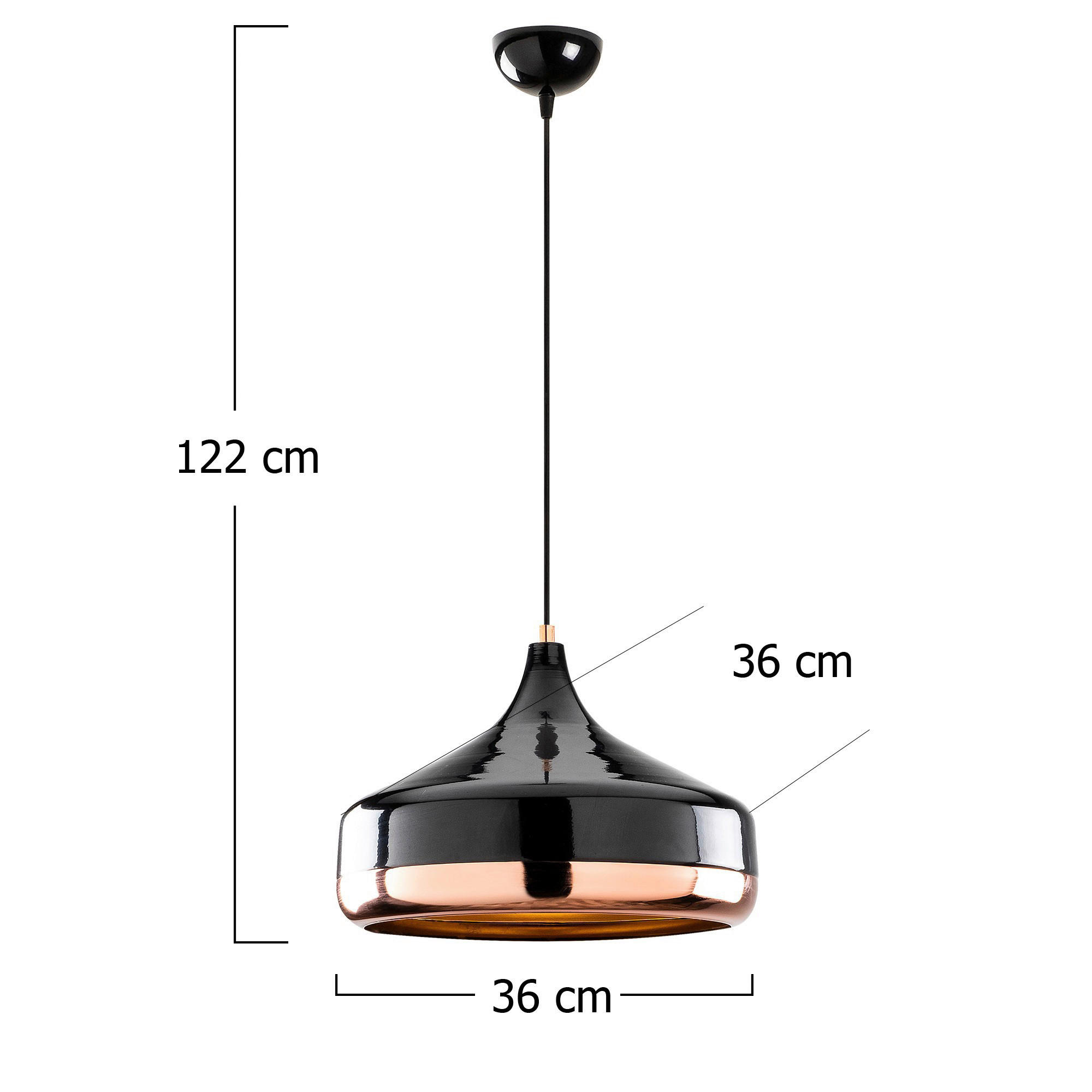 Opviq Pendelleuchte Yildo Kupfer schwarz Metall B/H/T/L/D: ca. 36x122x36x36x36 cm E27 1 Brennstellen Yildo - schwarz/Kupfer (36,00/36,00/122,00cm) - Opviq