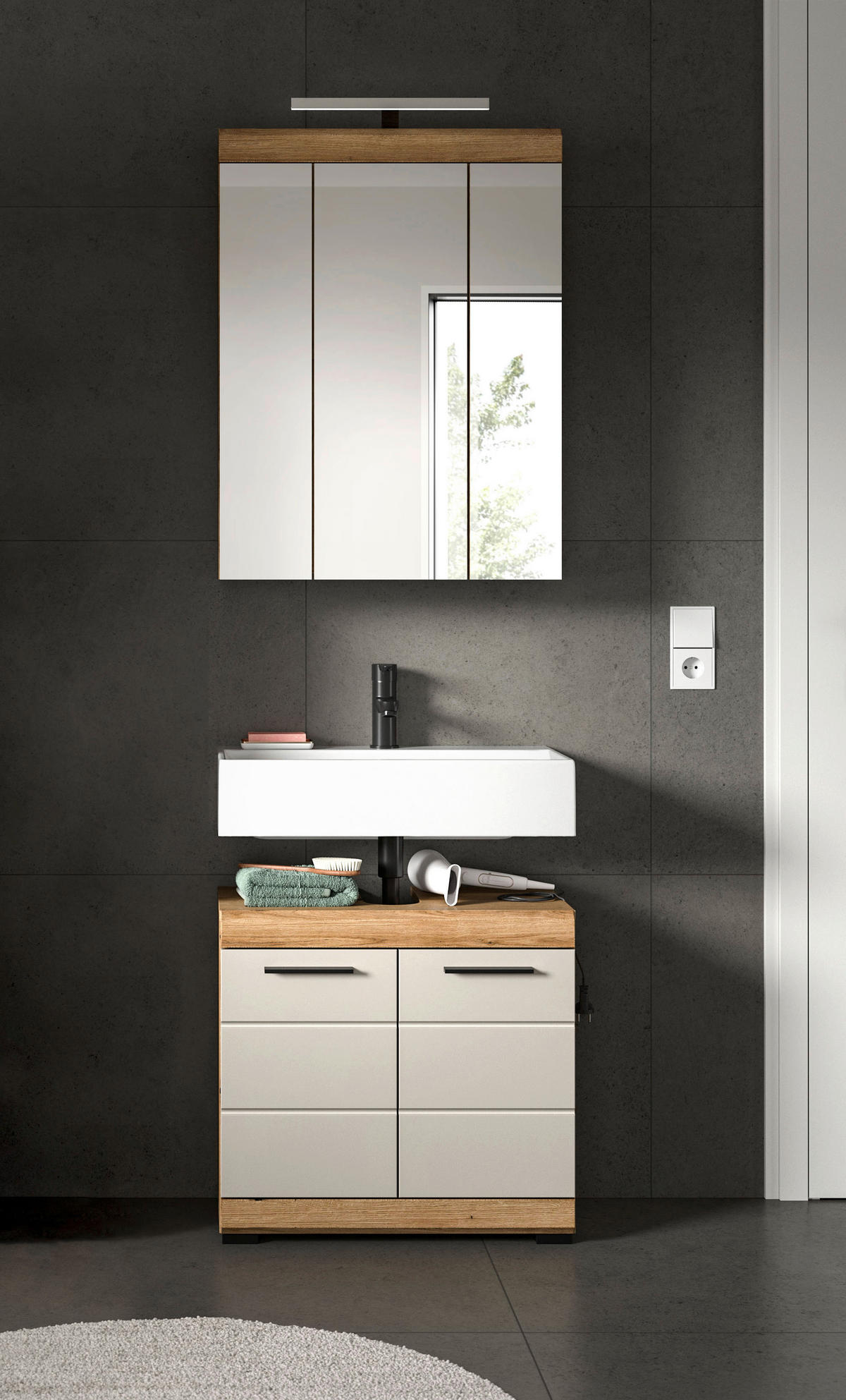 Badezimmer-Set Scout Evoke Oak Nachbildung Kaschmirgrau Nachbildung B/H/T: ca. 60x191x34 cm Scout - Kaschmirgrau (60,00/191,00/34,00cm) - xonox.home