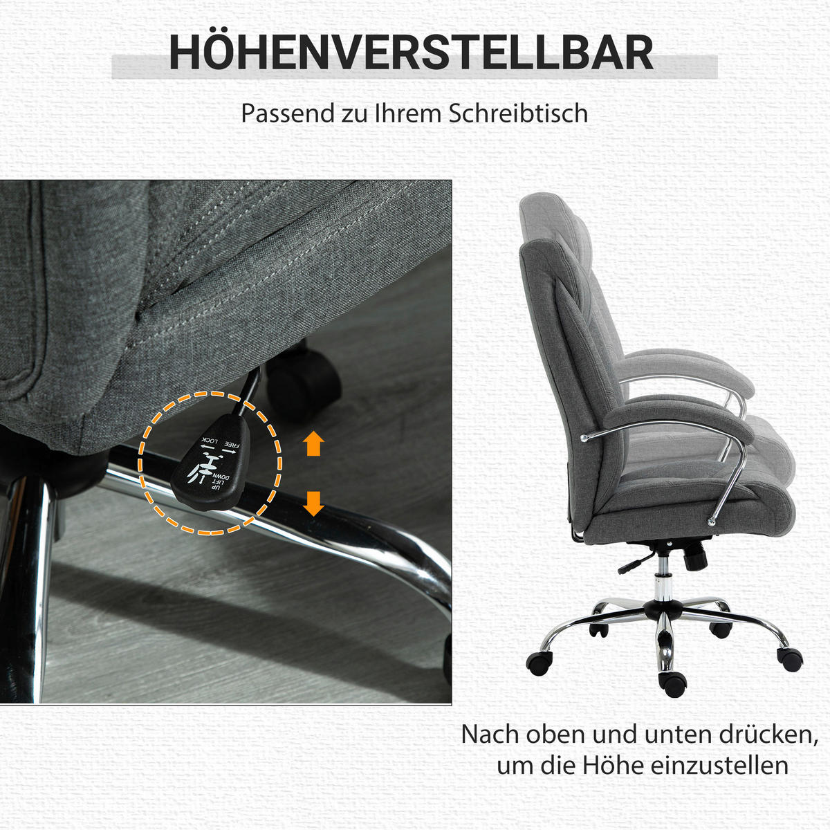 Drehstuhl 921-472V80GY grau 921-472V80GY - grau (65,00/110,00/78,00cm) - Vinsetto