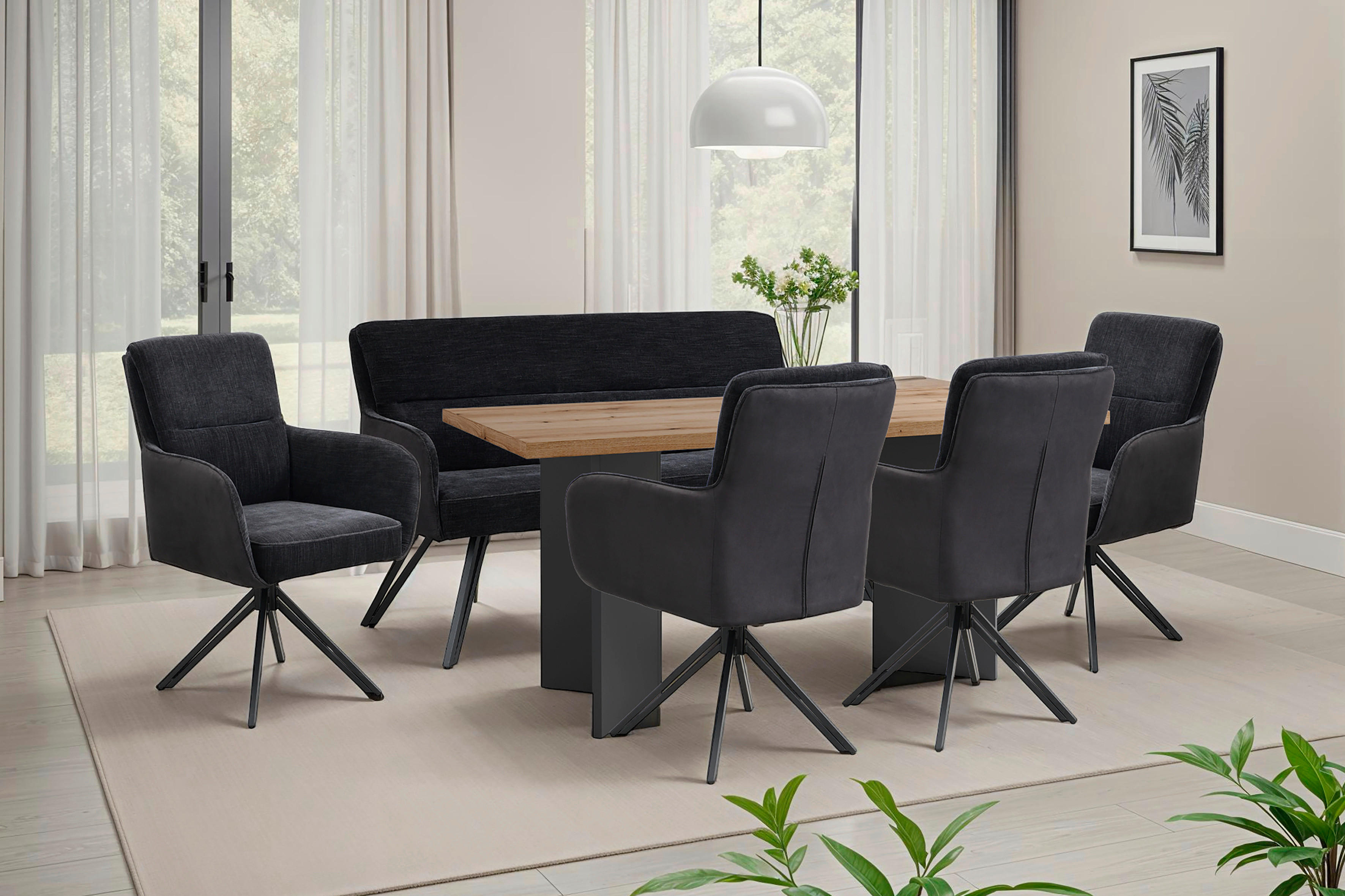 Sitzbank TINO schwarz Metall Microfaser B/H/T: ca. 160x94x67 cm TINO - schwarz (160,00/94,00/67,00cm) - byLIVING
