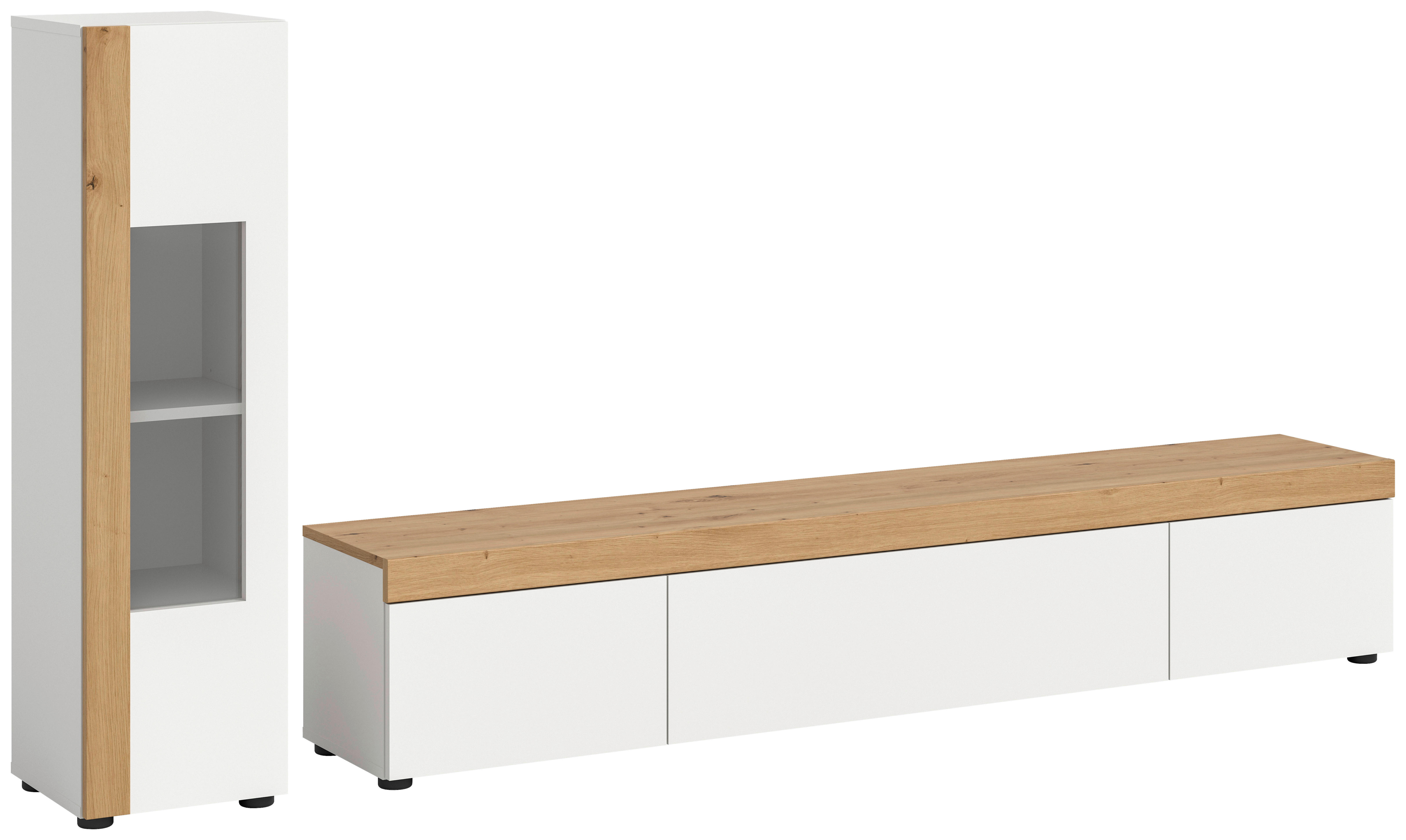 Wohnwand RUDA Artisan Oak Nachbildung weiß B/H/T: ca. 225x34x33 cm RUDA - weiß (225,00/34,00/33,00cm) - xonox.home