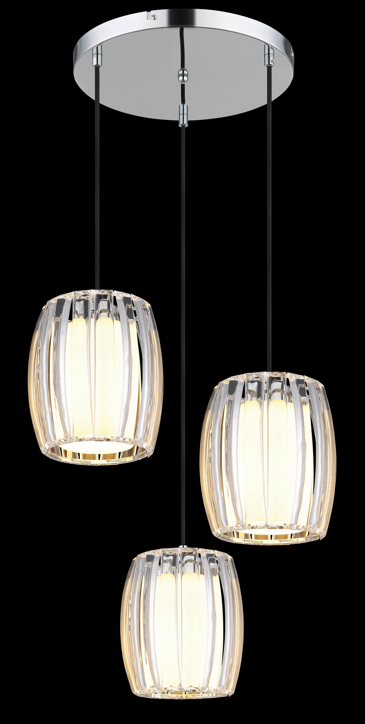 GLOBO Pendelleuchte Opal schwarz Chrom Metall Textil Glas H/D: ca. 120x40,5 cm E27 3 Brennstellen MARIBEL - schwarz/Opal (40,50/120,00cm) - GLOBO