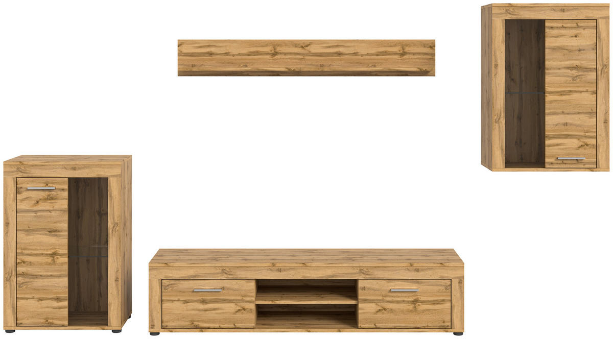 Wohnwand Jam Eiche Wotan Nachbildung B/H/T: ca. 310x169x35 cm Jam - Eiche (310,00/169,00/35,00cm) - xonox.home