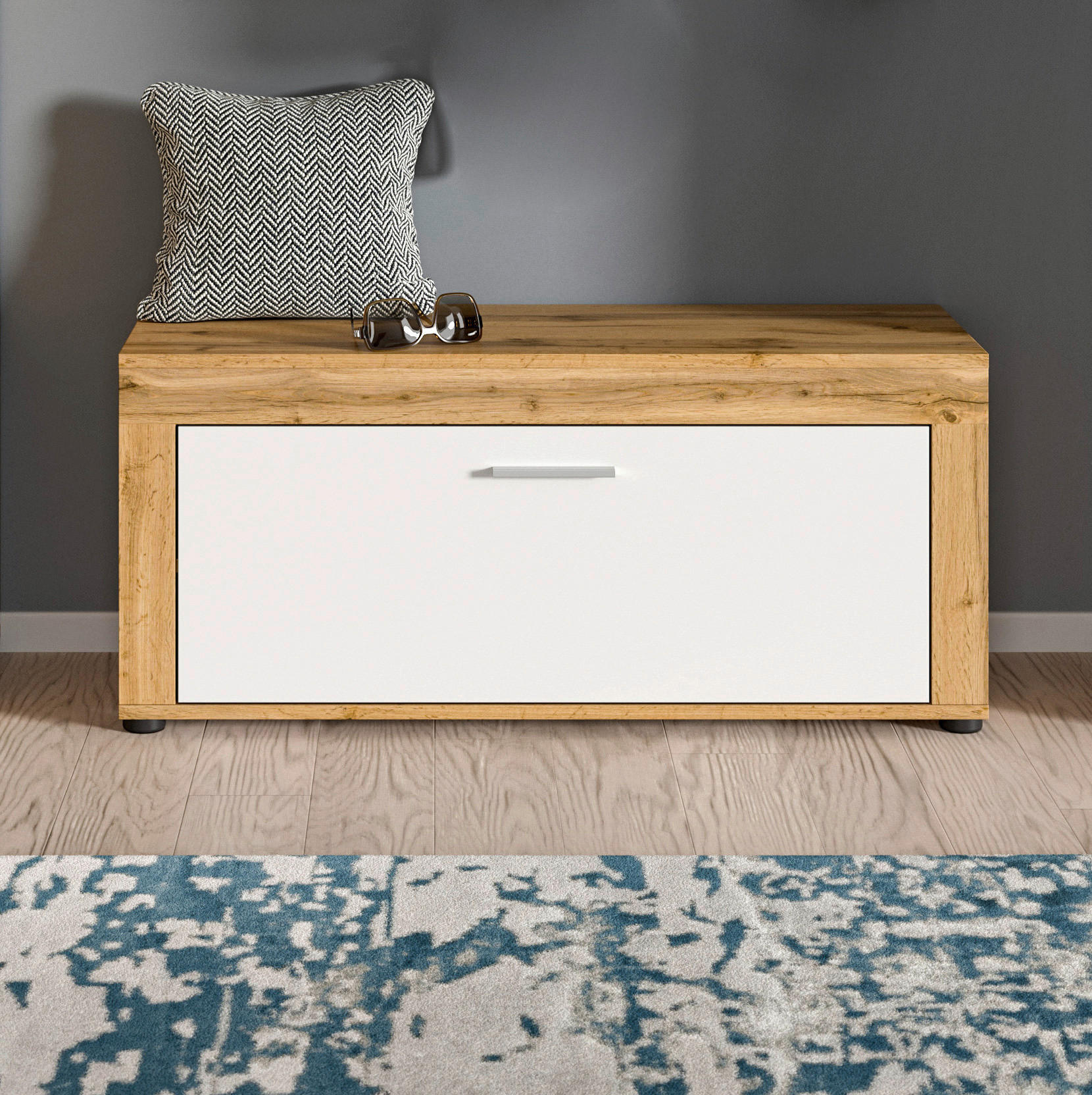 Sitzbank JAM Eiche Wotan Nachbildung weiß B/H/T: ca. 100x44x35 cm JAM - Eiche/weiß (100,00/44,00/35,00cm) - xonox.home