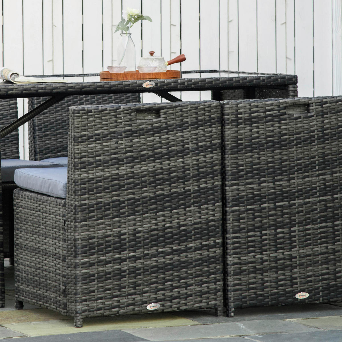 Outsunny Sitzgruppe grau Polypropylen B/H/L: ca. 69x120x77,5 cm Gartenmöbel_Set - grau (77,50/69,00/120,00cm) - Outsunny