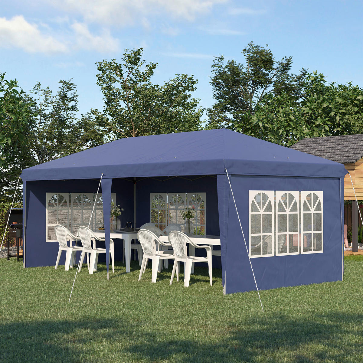 Outsunny Faltpavillon blau Polyester B/H/L: ca. 295x270x585 cm Faltpavillon - blau (585,00/295,00/270,00cm) - Outsunny