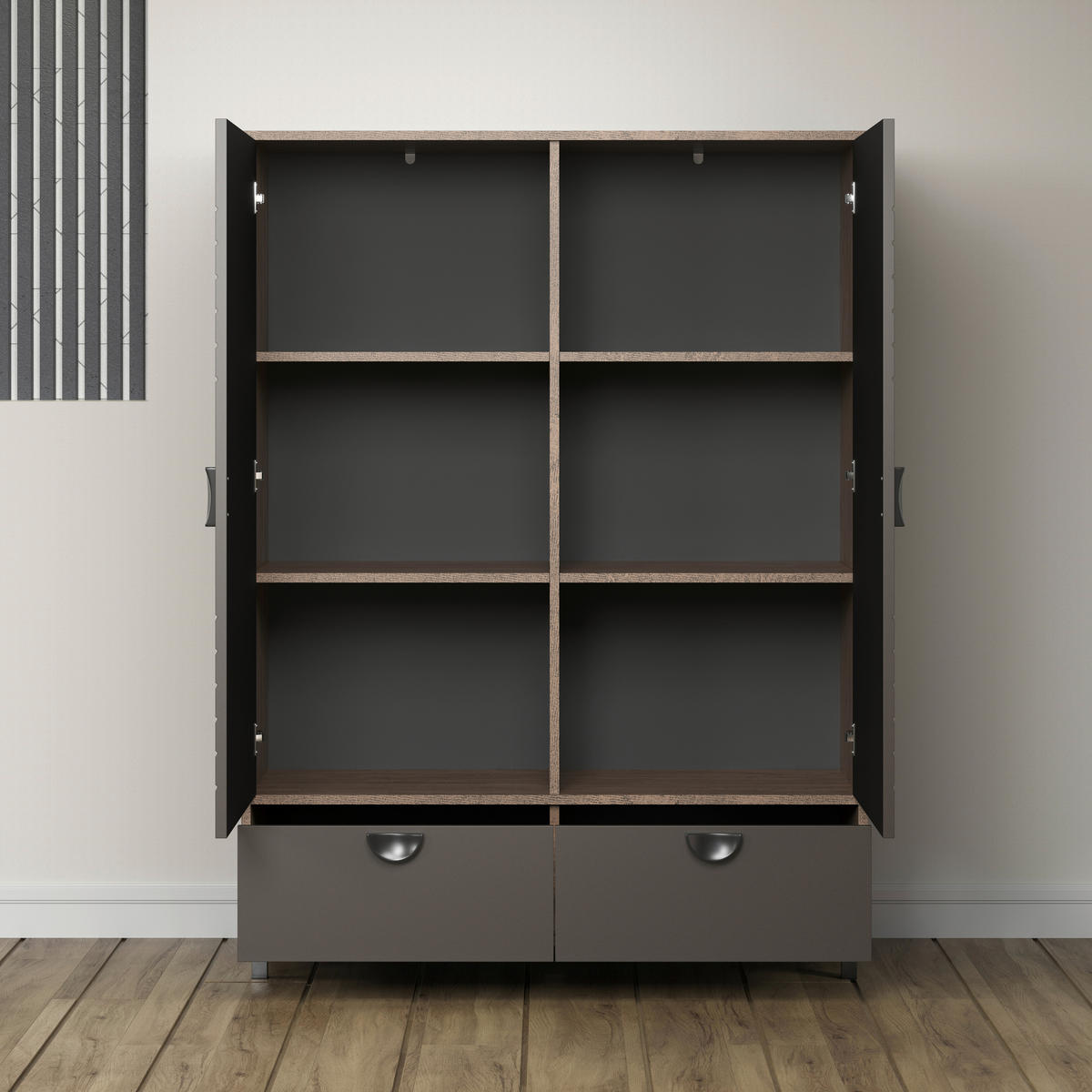 Highboard Fusion Eiche dunkel Nachbildung bronze Optik B/H/T: ca. 120x163x42 cm Fusion - Eiche/bronze (120,00/163,00/42,00cm)