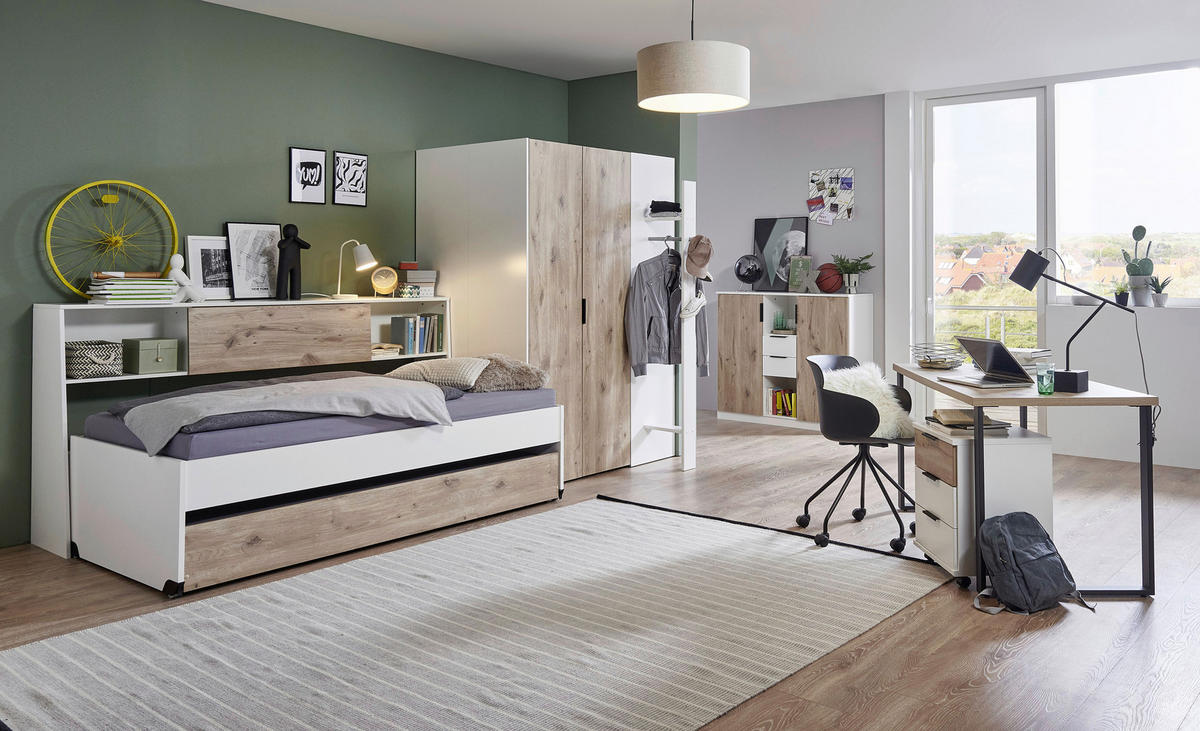 Oak Nachbildung B/H/T: ca. 96x51x204 cm Liegefläche B/L: ca. 90x200 cm Norderney_Jugendbett J28 299 - weiß/Oak (96,00/51,00/204,00cm)