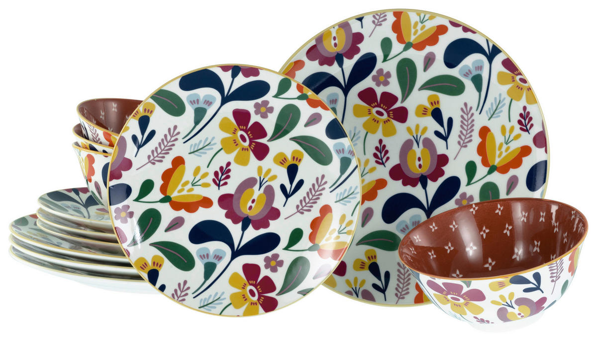 CreaTable Teller-Set Folklore bunt Steinzeug Folklore - bunt - CreaTable
