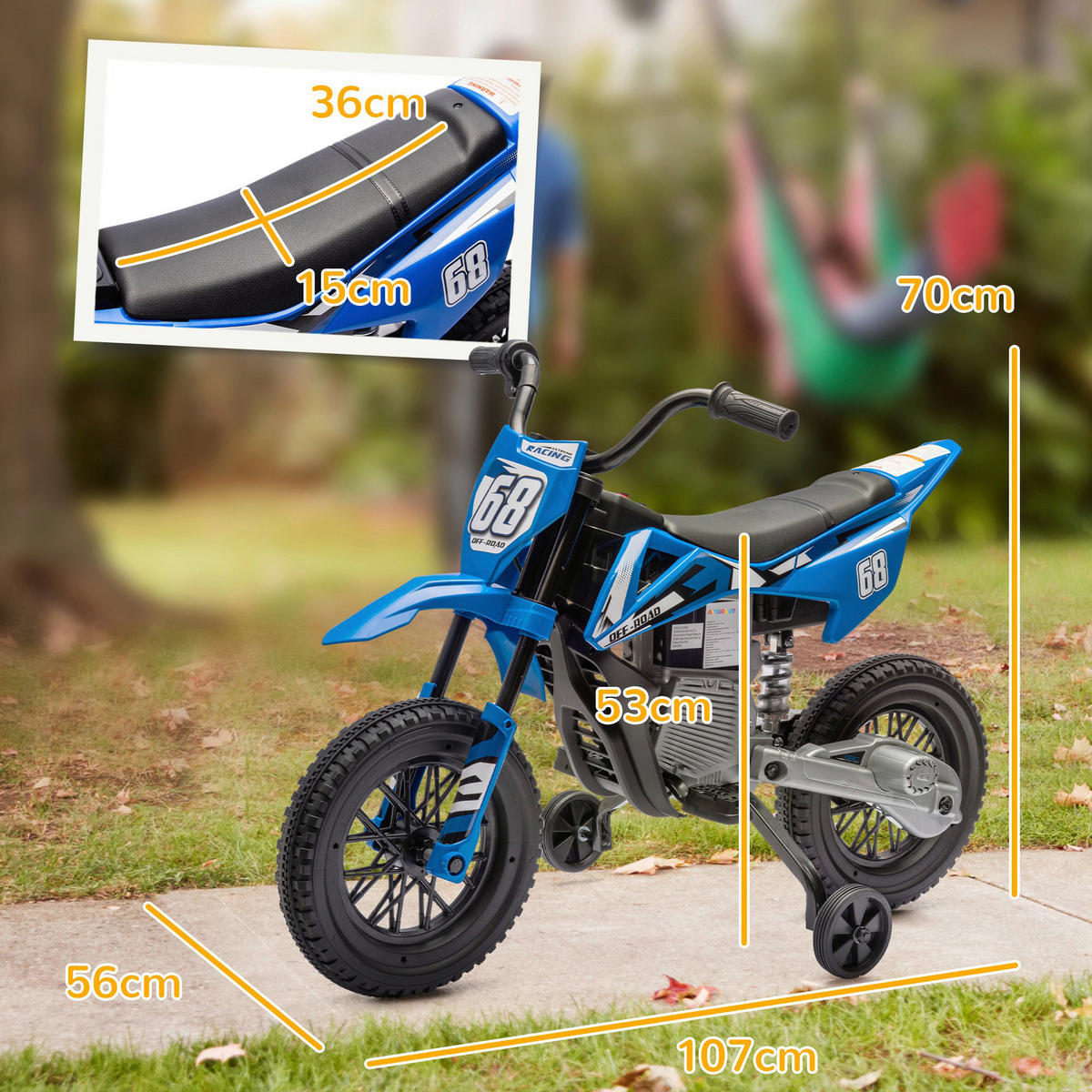 AIYAPLAY Kinder-Elektromotorrad blau B/H/L: ca. 56x70x107 cm Kinder-Elektromotorrad - blau (107,00/56,00/70,00cm) - AIYAPLAY