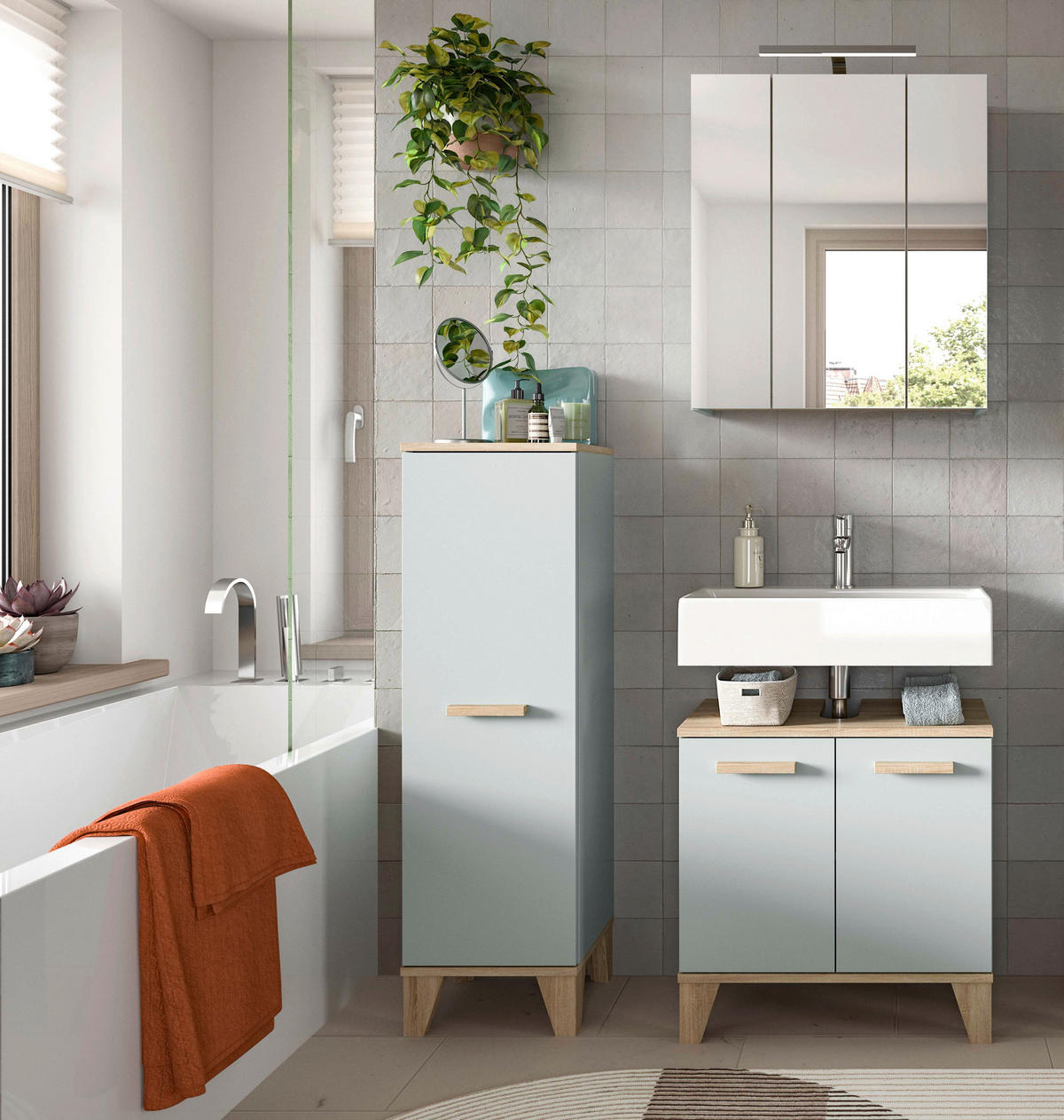 Badezimmer-Set STAR hellgrün Eiche hell Nachbildung B/H/T: ca. 109x190x34 cm STAR - hellgrün (109,00/190,00/34,00cm) - xonox.home