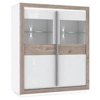 Vitrine  weiß Eiche Nelson Nachbildung weiß Hochglanz B/H/T: ca. 133x161,8x53 cm Canne_Vitrine CQNV621B-C141 - Eiche/weiß (133,00/161,80/53,00cm)