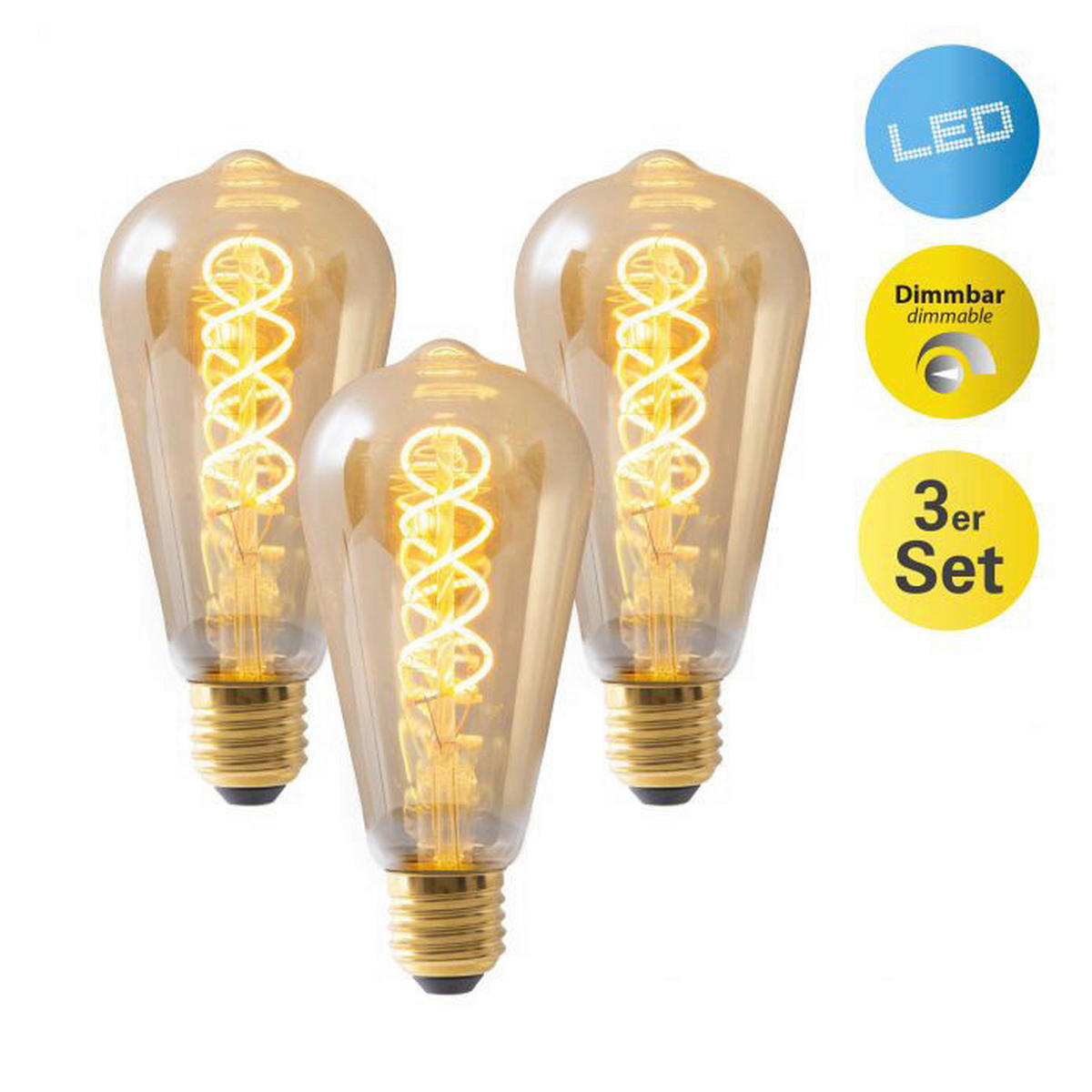 Näve Leuchten LED-Edisonlampe 3er-Set NV4135603 3er Pack E27 Dilly - amber (6,40cm) - Näve Leuchten