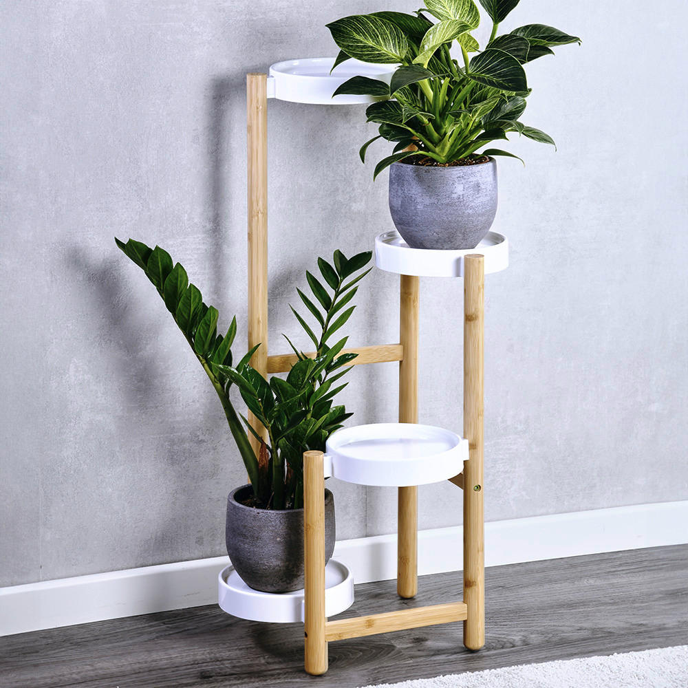 Ciciglow Blumenständer Aus Metall – 25x25x50 Cm, Schwarz/weiß, Mit 2 Tabletts Für Topfpflanzen