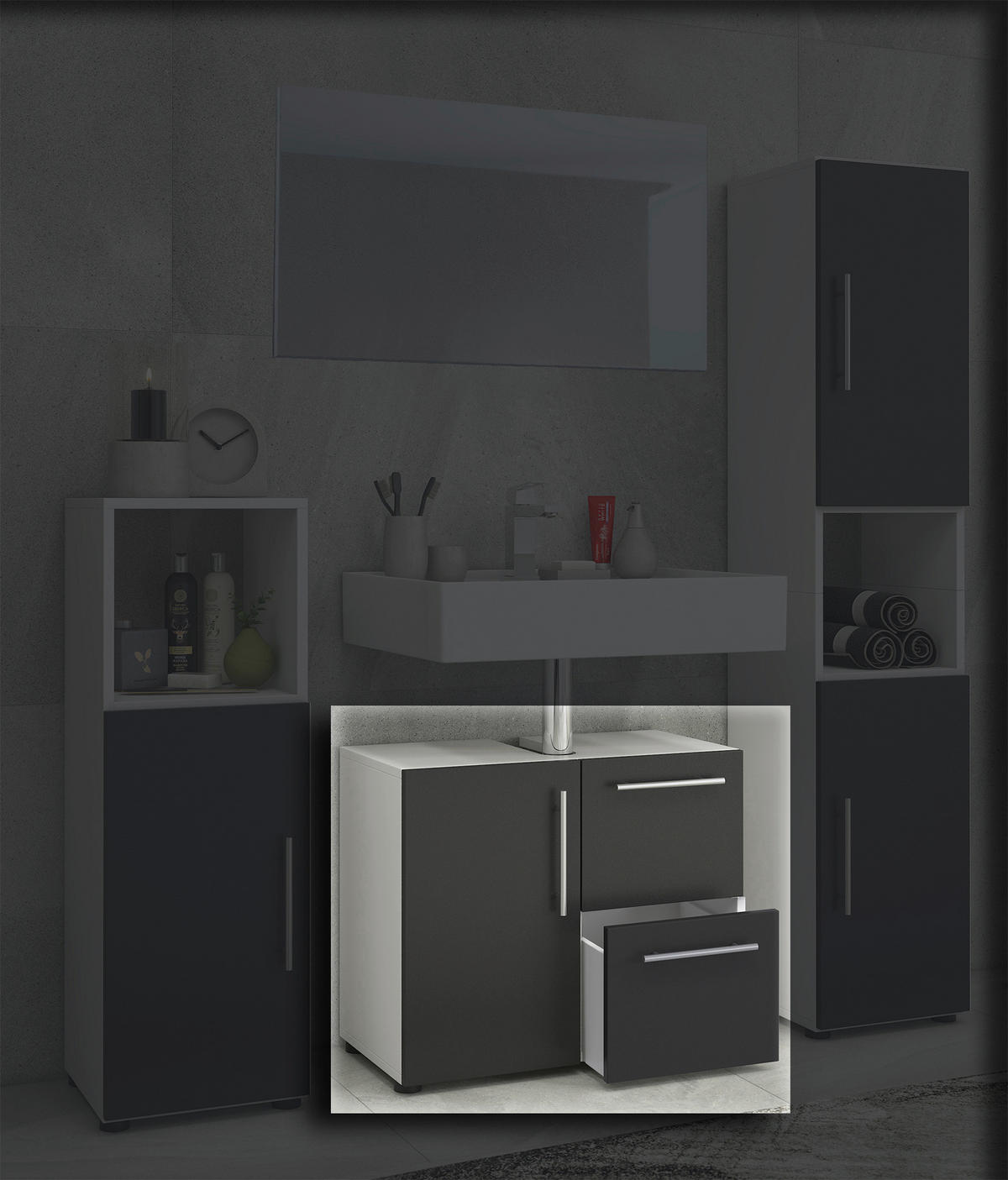 Badunterschrank Flandu weiß schwarz B/H/T: ca. 60x51x30 cm Flandu - weiß/schwarz (60,00/51,00/30,00cm) - VCM Möbel