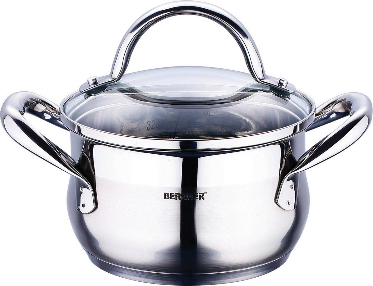 BERGNER Kasserolle GOURMET silber Edelstahl B/H/L/D: ca. 21,5x14x29,5x20 cm GOURMET - silber (29,50/21,50/14,00cm) - BERGNER