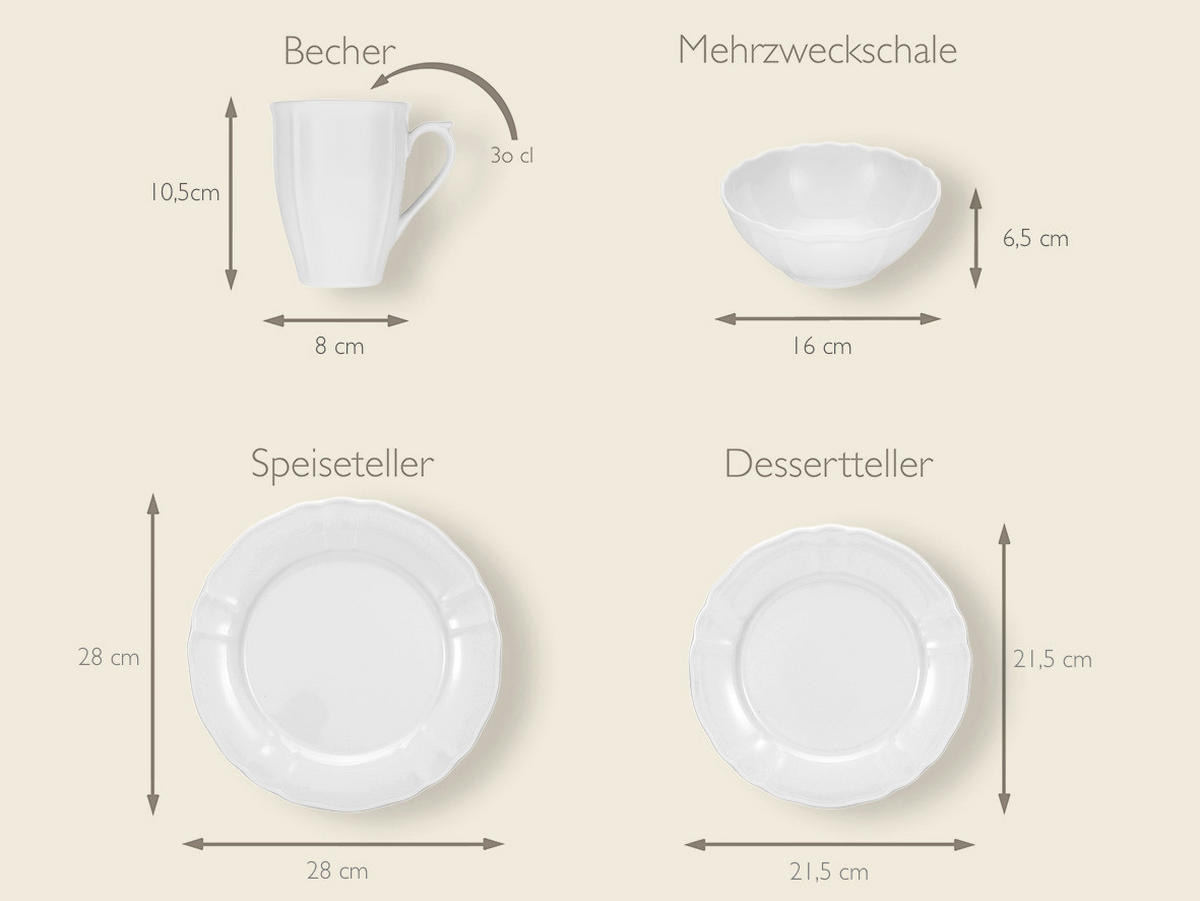 CreaTable Kombiservice Flora weiß Porzellan 16 tlg. Flora - weiß - CreaTable