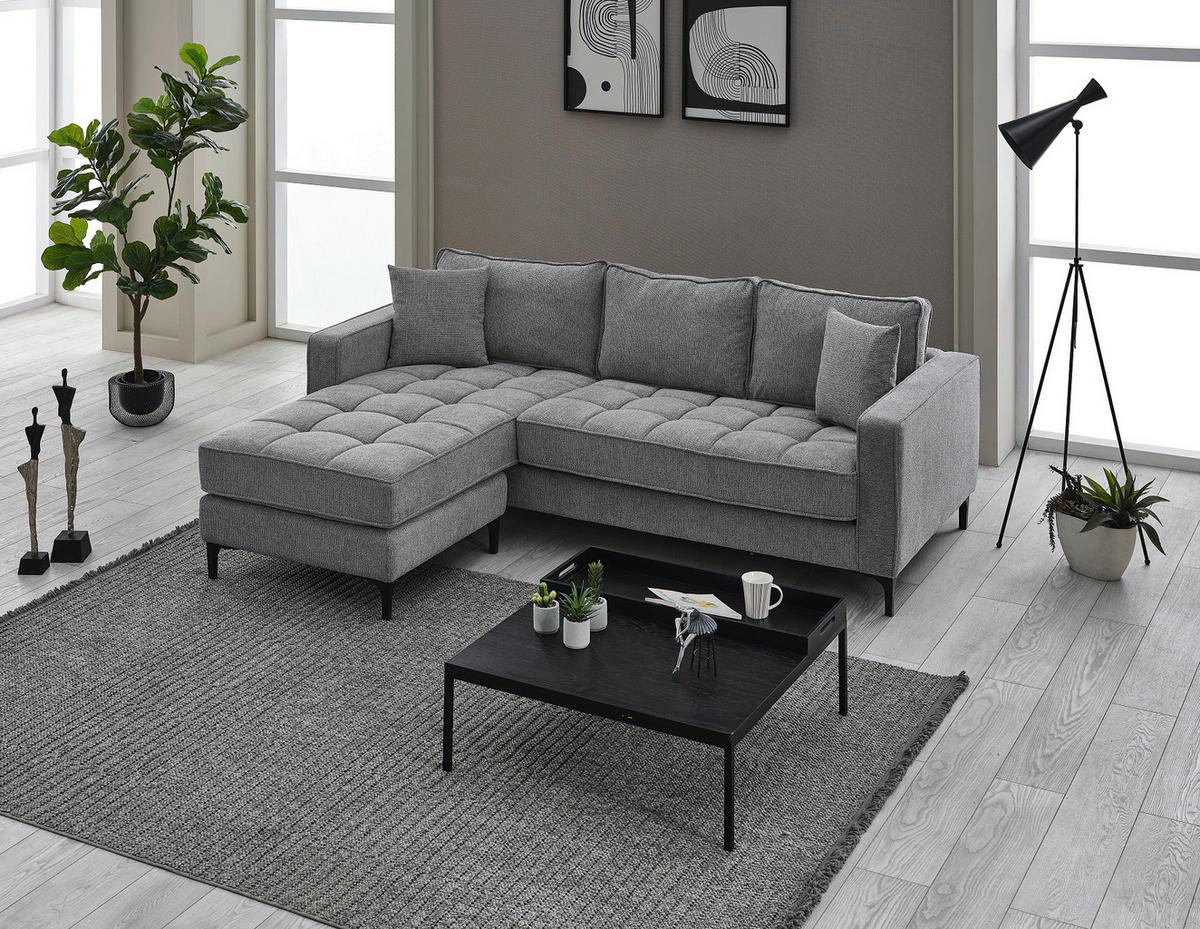 Ecksofa hellgrau Microfaser B/H/T: ca. 238x67x185 cm Pirlo_2S-OT_Ecksofa - hellgrau/schwarz (238,00/67,00/185,00cm)
