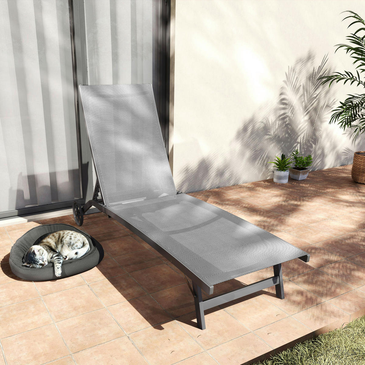 Outsunny Sonnenliege dunkelgrau Aluminium B/H/L: ca. 165x102x66 cm Sonnenliege - dunkelgrau (66,00/165,00/102,00cm) - Outsunny