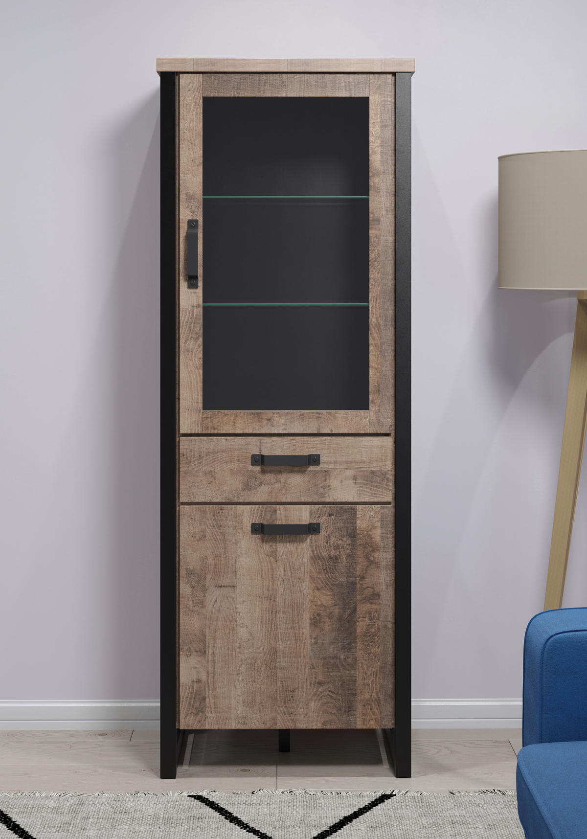 Standvitrine Emile Eiche Tabak Nachbildung B/H/T: ca. 70x195x45 cm Emile - Eiche (70,00/195,00/45,00cm) - Trendteam