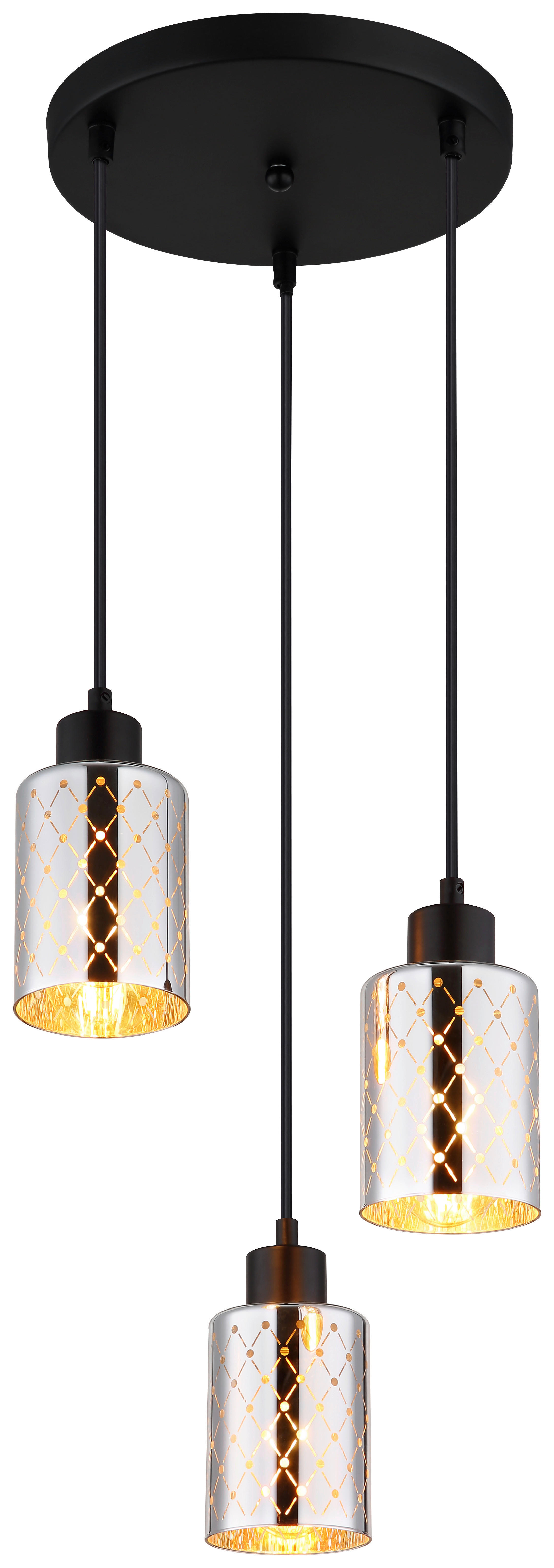 GLOBO Hängeleuchte mattschwarz klar Chrom Metall PVC Glas H/D: ca. 120x29 cm E27 3 Brennstellen ALONSO - klar/Chrom (29,00/120,00cm) - GLOBO