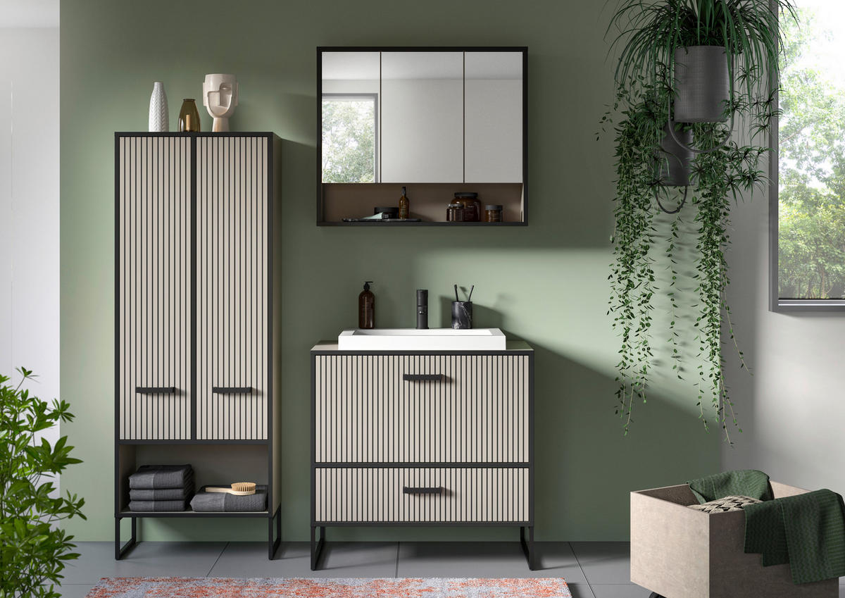 Badezimmer-Set BAGNO schwarz Kaschmirgrau Nachbildung B/H/T: ca. 154x192x48 cm BAGNO - schwarz (154,00/192,00/48,00cm) - xonox.home