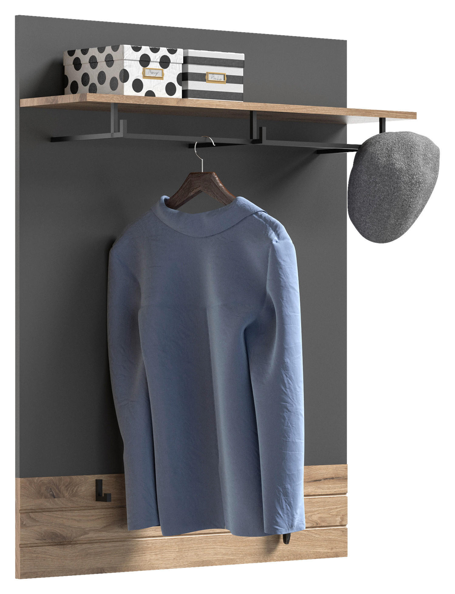 Garderobenpaneel Mason Nox Oak Nachbildung dunkelgrau B/H/T: ca. 90x117x25 cm Mason - dunkelgrau (90,00/117,00/25,00cm)