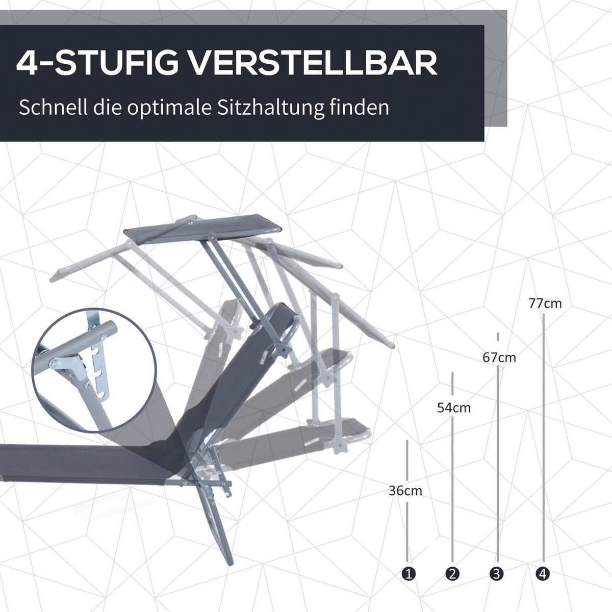 Outsunny Sonnenliege grau Metall B/H/L: ca. 58x36x187 cm Sonnenliege - grau (187,00/58,00/36,00cm) - Outsunny