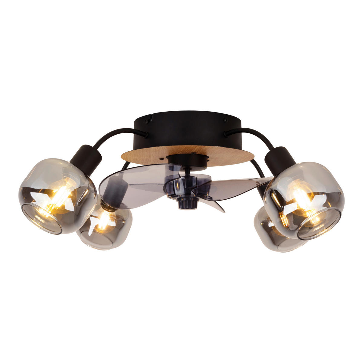 Näve Leuchten Deckenventilator schwarz Metall Glas Kunststoff B/H/T/D: ca. 48x21x48x48 cm E14 4 Brennstellen FUMOSO - schwarz (48,00/21,00/48,00cm) - Näve Leuchten