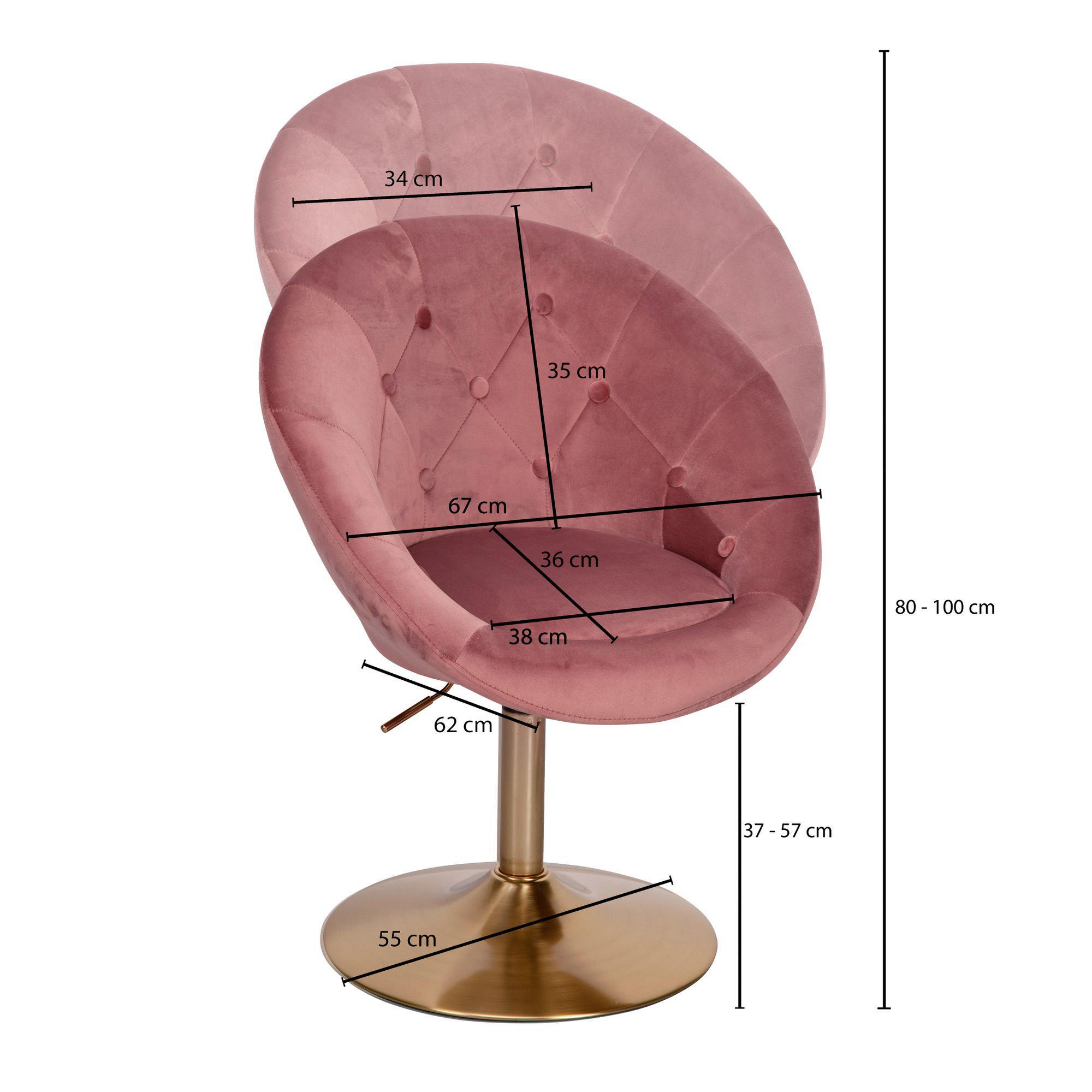 Wohnling Sessel rosa gold Samt Eisen B/H/T: ca. 67x80x62 cm Loungesessel - gold/rosa (67,00/80,00/62,00cm) - Wohnling