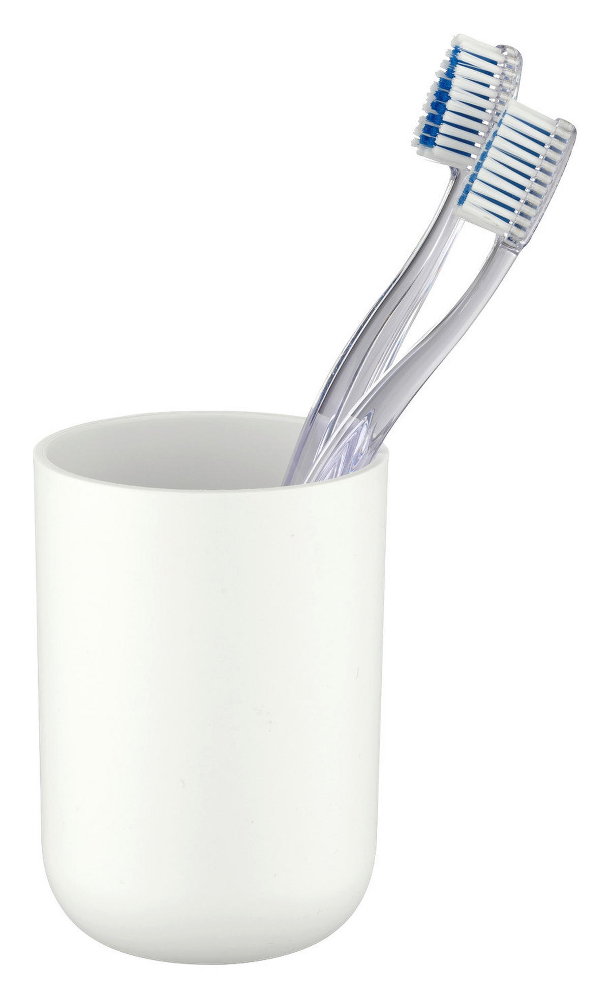 Zahnputzbecher weiß silber Kunststoff B/H/L: ca. 7,3x10x7,3 cm Zahnputzbecher_Brasil weiß - weiß/silber (7,30/7,30/10,00cm) - WENKO