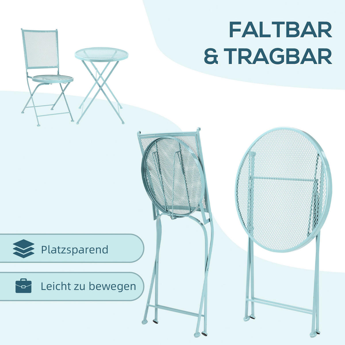 Outsunny Balkonset hellblau Metall H/D: ca. 70x56 cm Balkonset - hellblau (56,00/70,00cm) - Outsunny