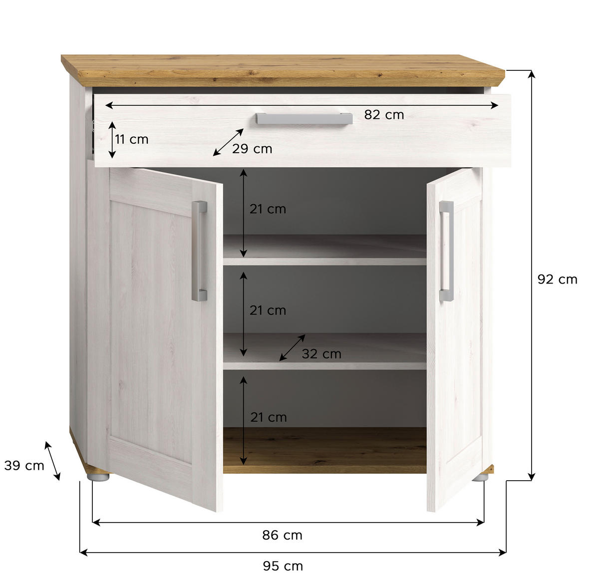 Schuhschrank Verona Sibiu Lärche Nachbildung Eiche Artisan Nachbildung B/H/T: ca. 90x88x37 cm Verona - Eiche (90,00/88,00/37,00cm) - xonox.home