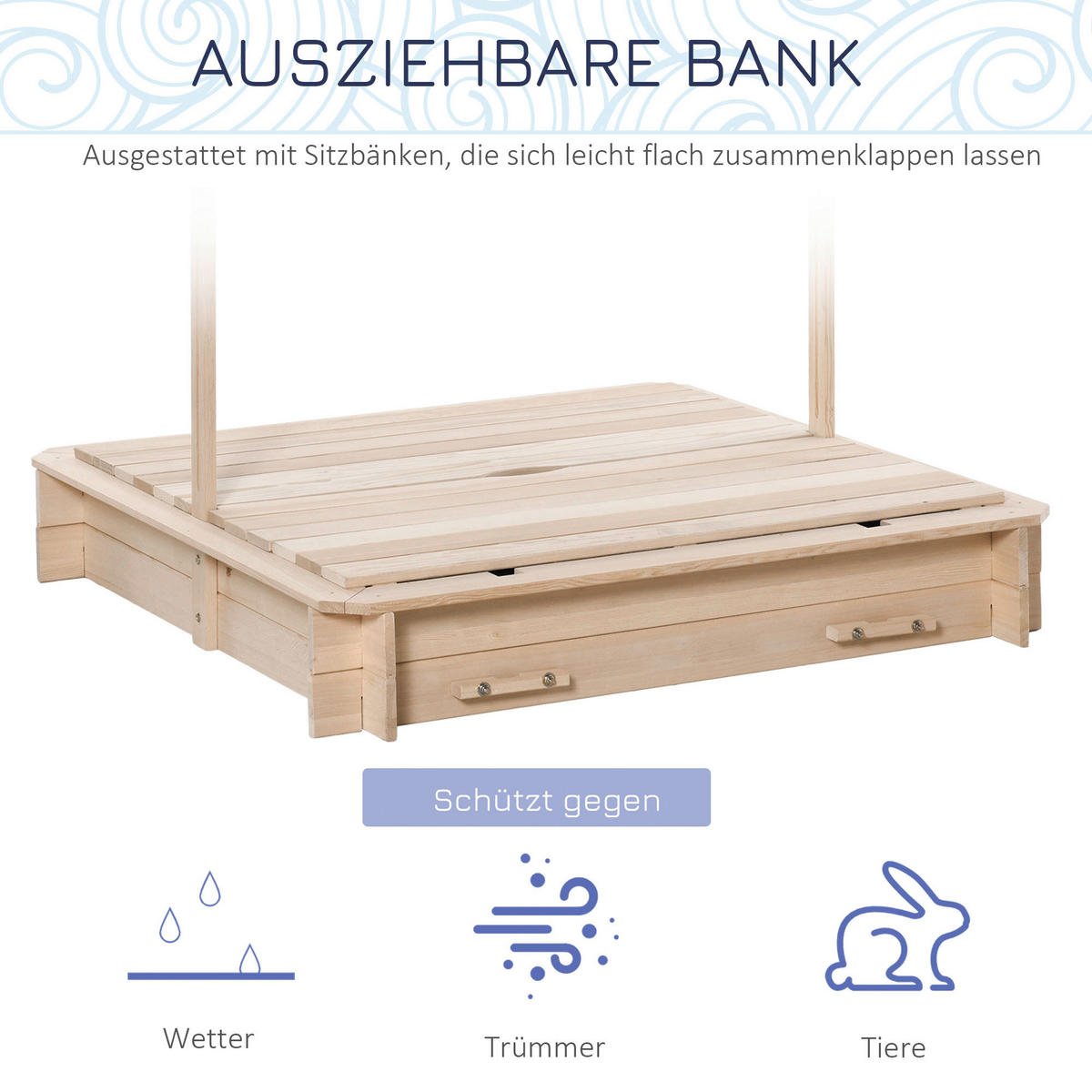 Outsunny Sandkasten weiß B/H/L: ca. 106x106x121 cm Sandkasten - blau/weiß (121,00/106,00/106,00cm) - Outsunny