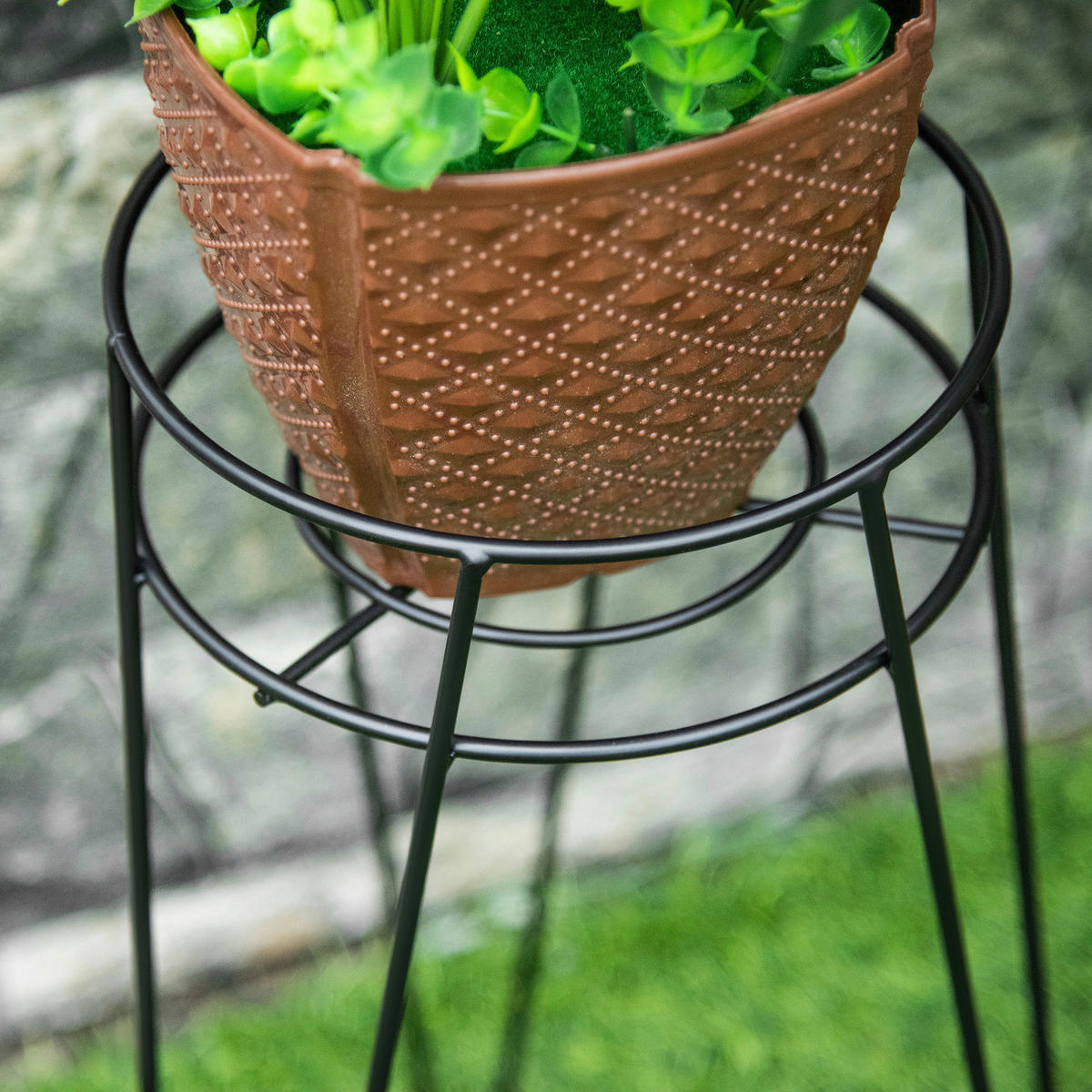 Outsunny Pflanzenständer-Set schwarz Stahl B/H/L: ca. 23x42x26 cm Pflanzenständer-Set - schwarz (26,00/23,00/42,00cm) - Outsunny