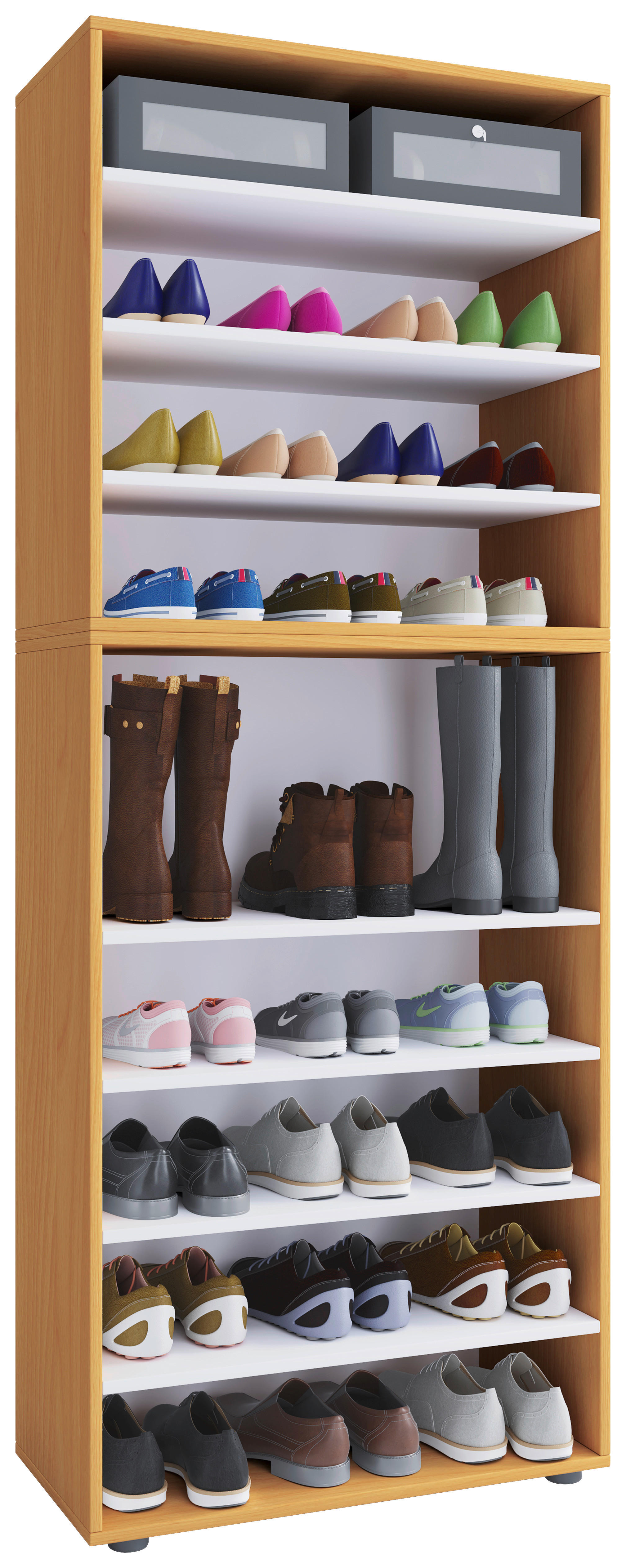 Schuhregal Lona buche Nachbildung weiß B/H/T: ca. 70x183x37 cm Lona - weiß/buche (70,00/183,00/37,00cm) - VCM Möbel