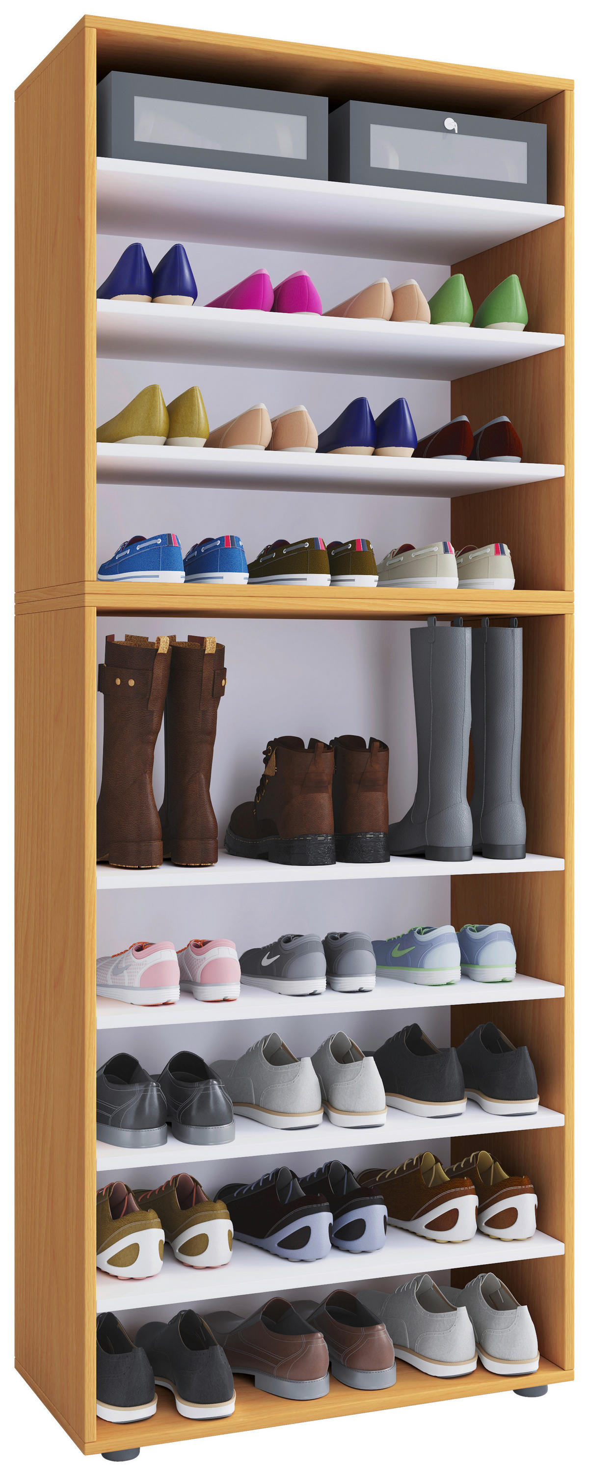 Schuhregal Lona buche Nachbildung weiß B/H/T: ca. 70x183x37 cm Lona - weiß/buche (70,00/183,00/37,00cm) - VCM Möbel