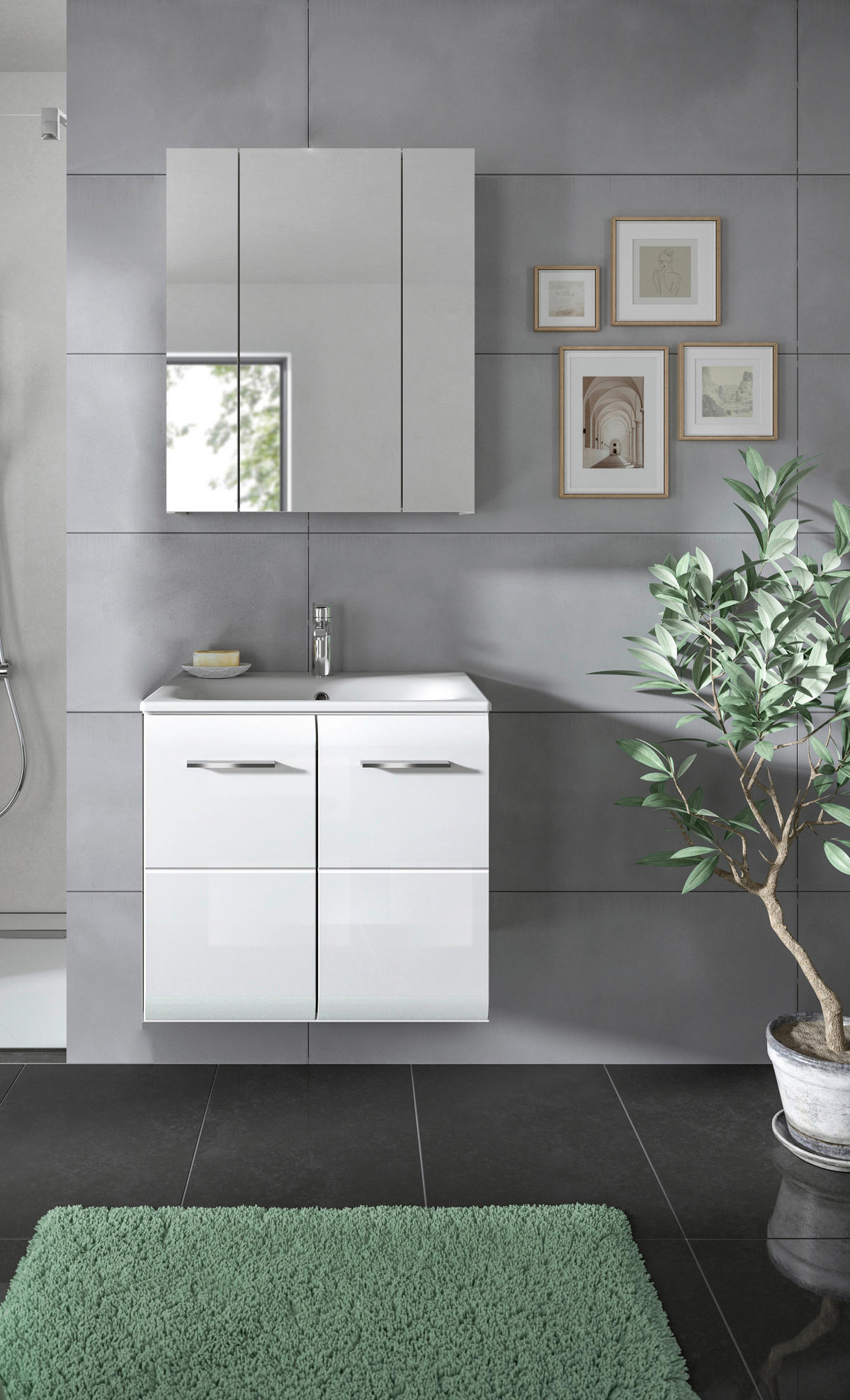 Badezimmer-Set Ice weiß weiß Hochglanz B/H/T: ca. 60x185x46 cm Ice - weiß (60,00/185,00/46,00cm) - xonox.home