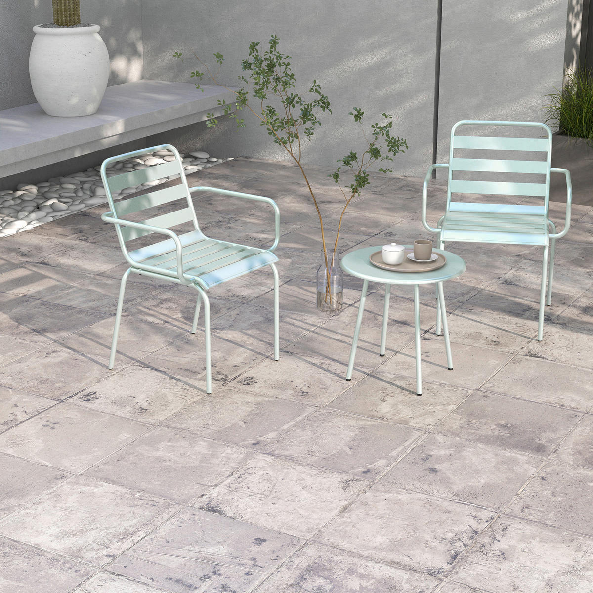 Outsunny Bistro-Set grün Stahl B/H/L: ca. 58x78x51 cm Bistro-Set - grün (51,00/58,00/78,00cm) - Outsunny