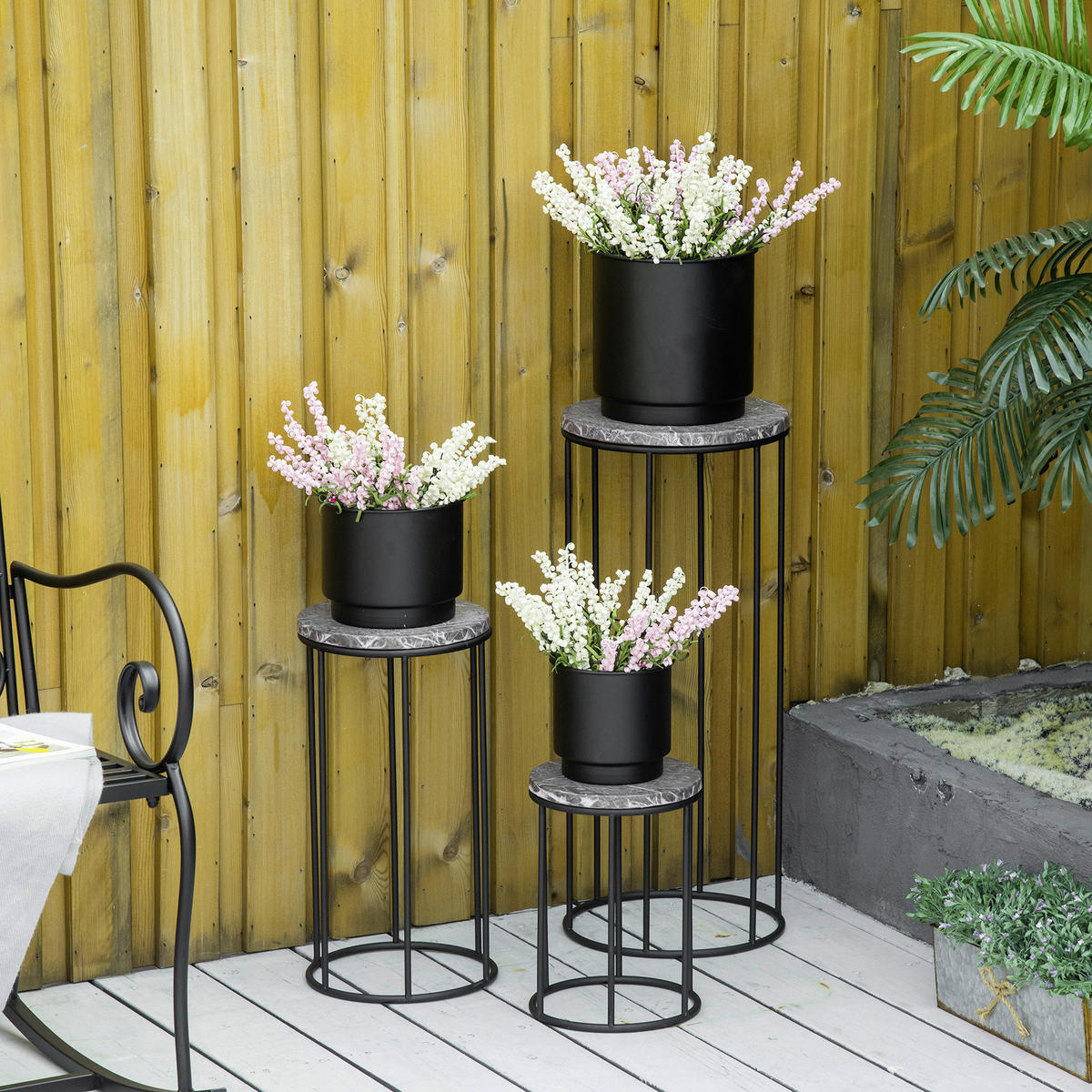 Outsunny Blumenständer schwarz Metall H/D: ca. 70x30 cm Blumenständer - schwarz/grau (30,00/70,00cm) - Outsunny