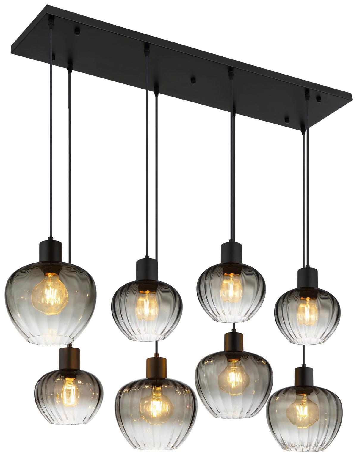 GLOBO Pendelleuchte TOY 30140808 schwarz Rauch Metall Glas B/H/L: ca. 110x120x42 cm E27 8 Brennstellen TOY - schwarz/Rauch (42,00/110,00/120,00cm) - GLOBO